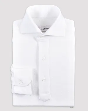 Reinforced Stitching Soft Collar Construction Pure White Linen TShirt