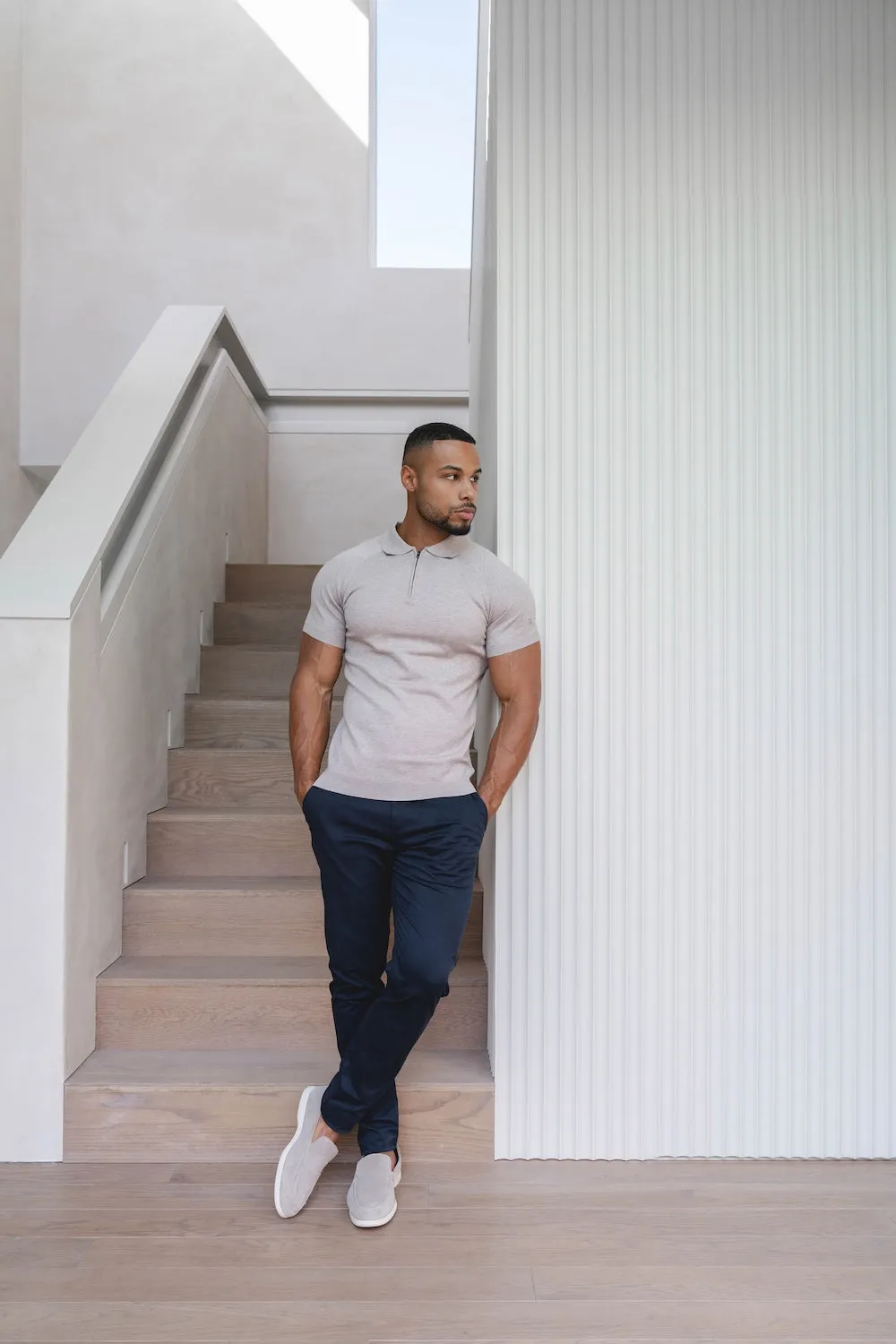 Moisture Wicking Fabric Breathable fabric Knitted Half Zip Neck Polo in Oatmeal