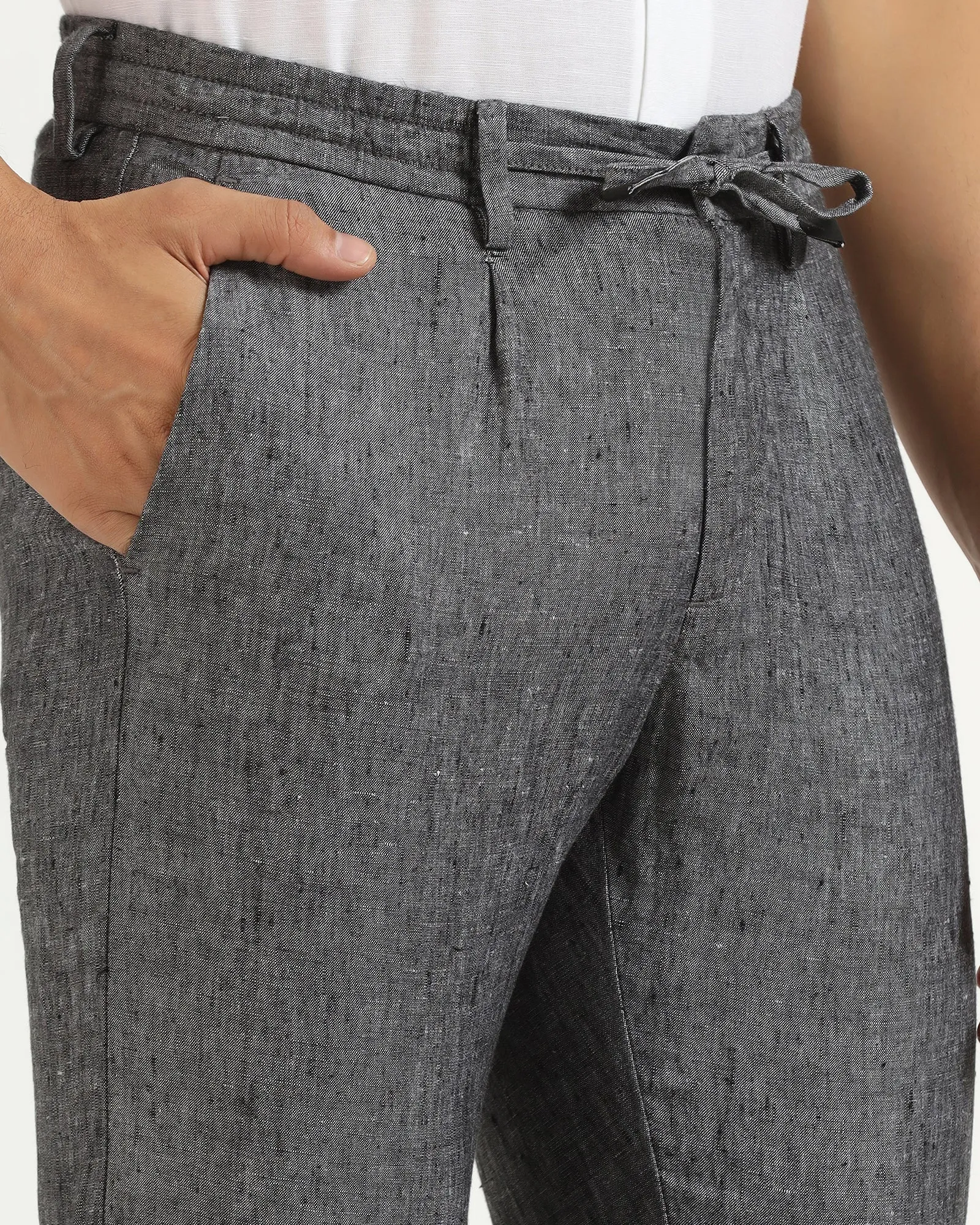 Linen Slim Comfort B-95 Casual Charcoal Solid Khakis - Chales Performance Gear