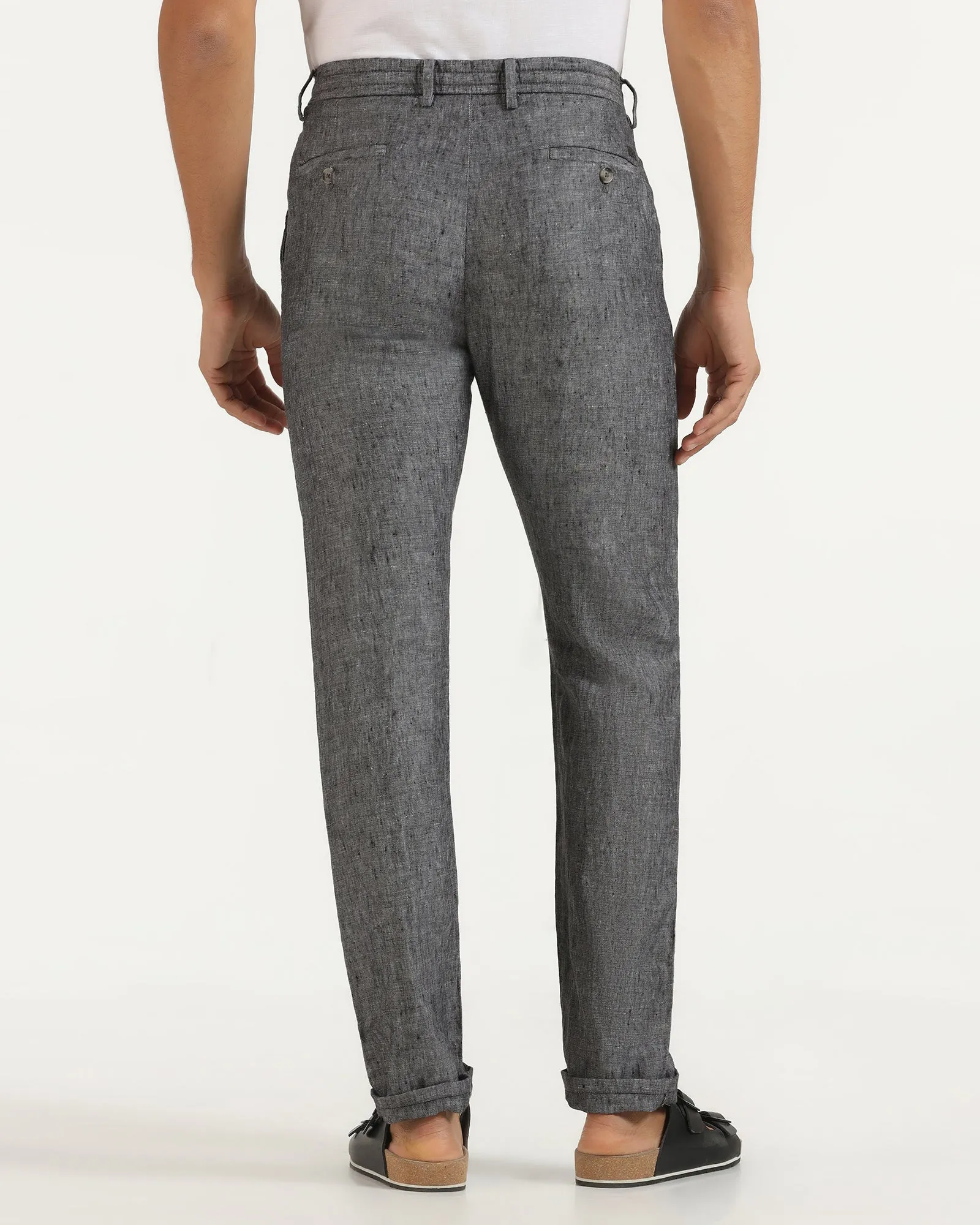 Linen Slim Comfort B-95 Casual Charcoal Solid Khakis - Chales Basic Utility Freedom Motion