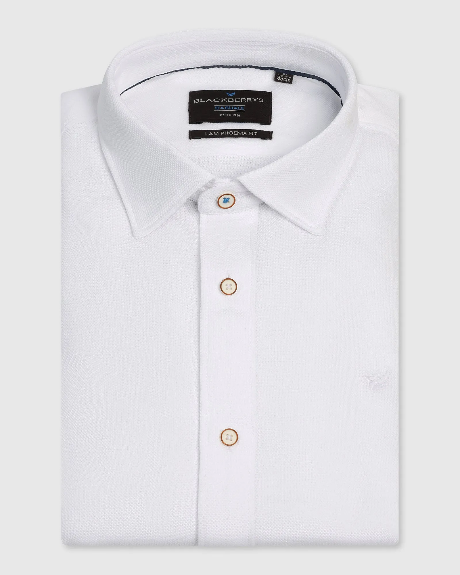 Casual White Solid Shirt - Pelantos wrinkle free Asymmetrical Cut