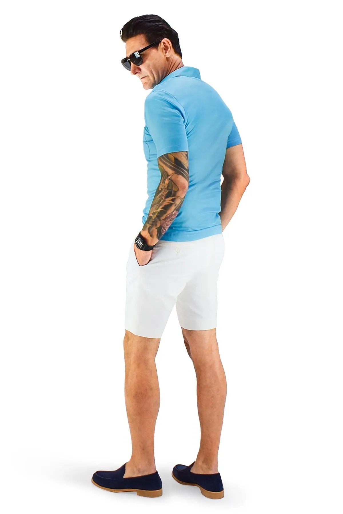 Smooth Texture Trendy Fit David August White Cotton Shorts - Cut-to-Order