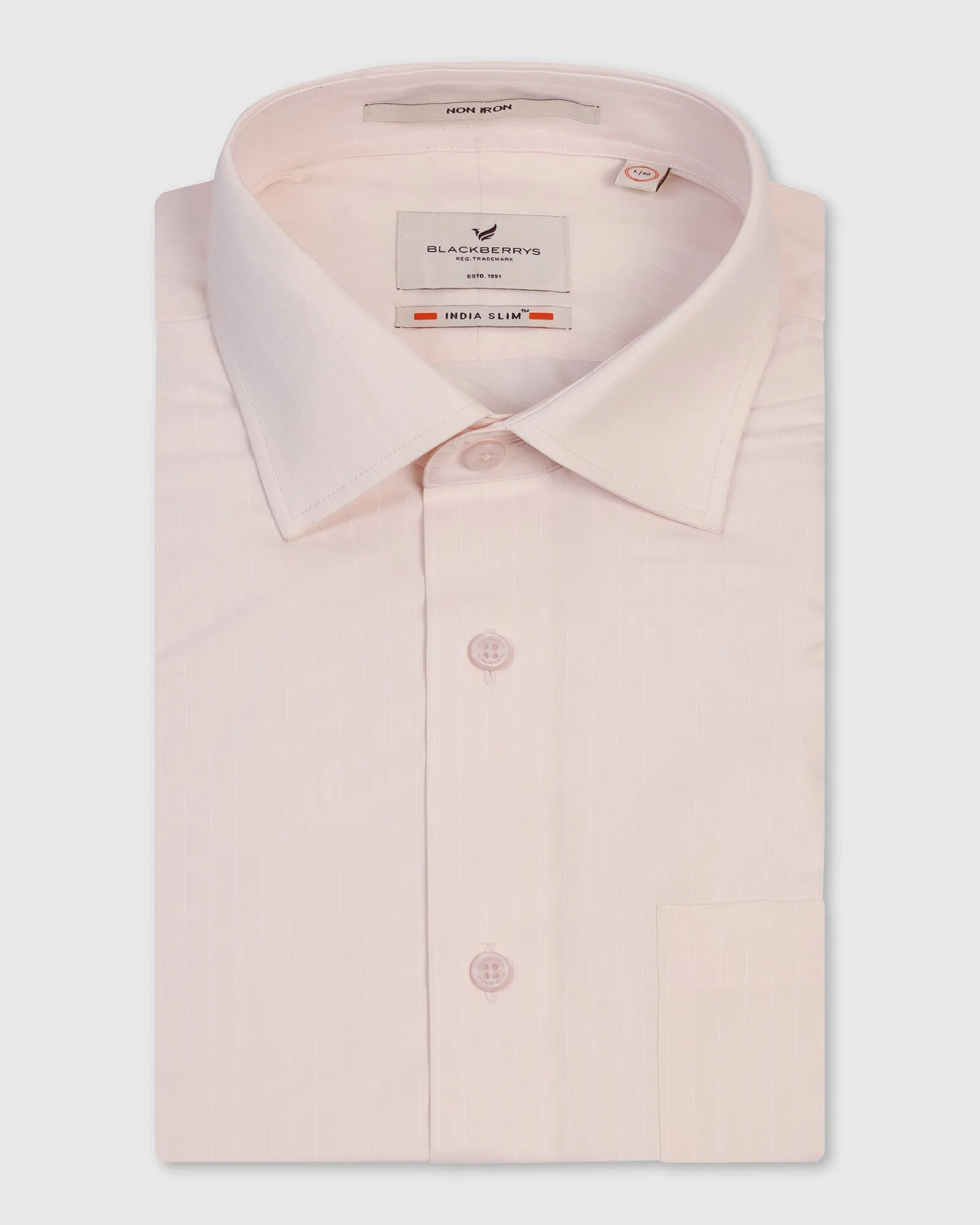 Workwear Style Non Iron Formal Peach Stripe Shirt - Wagon