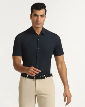 TechPro Formal Half Sleeve Navy Textured Shirt - Kanon Smooth Zipper Design Non-irritating