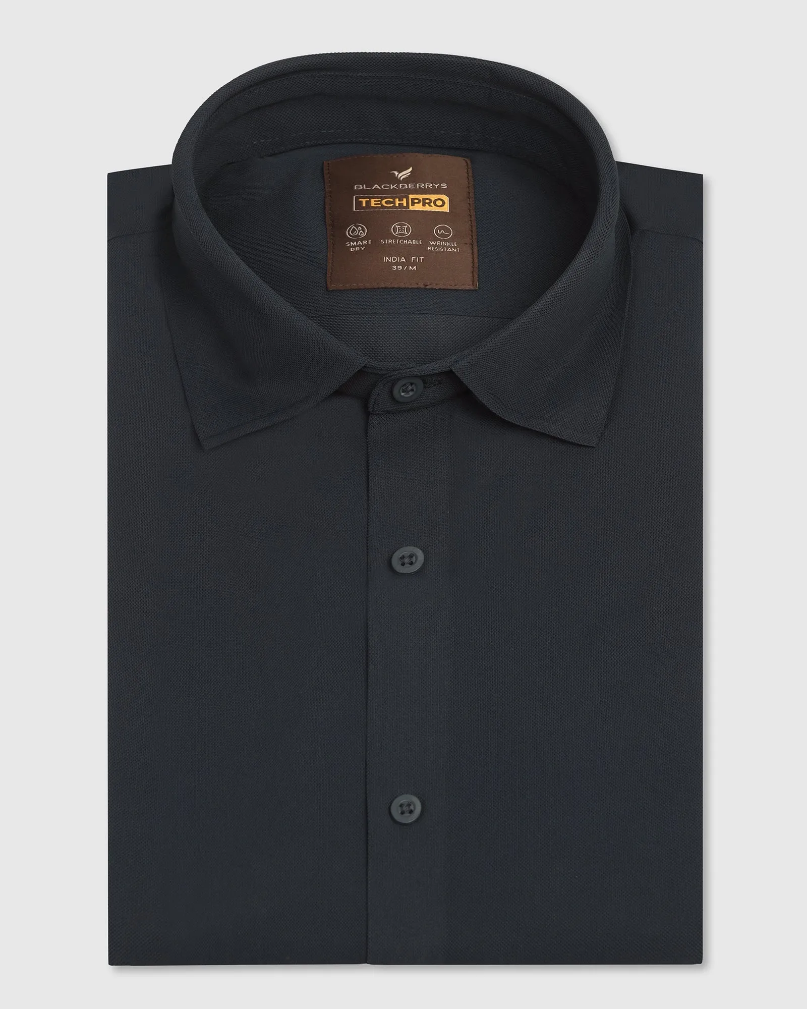 Winter Collection Layering Essential TechPro Formal Half Sleeve Navy Textured Shirt - Kanon