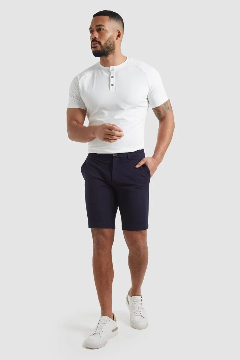 Athletic Fit Chino Shorts in Navy Durable Hem Finishing