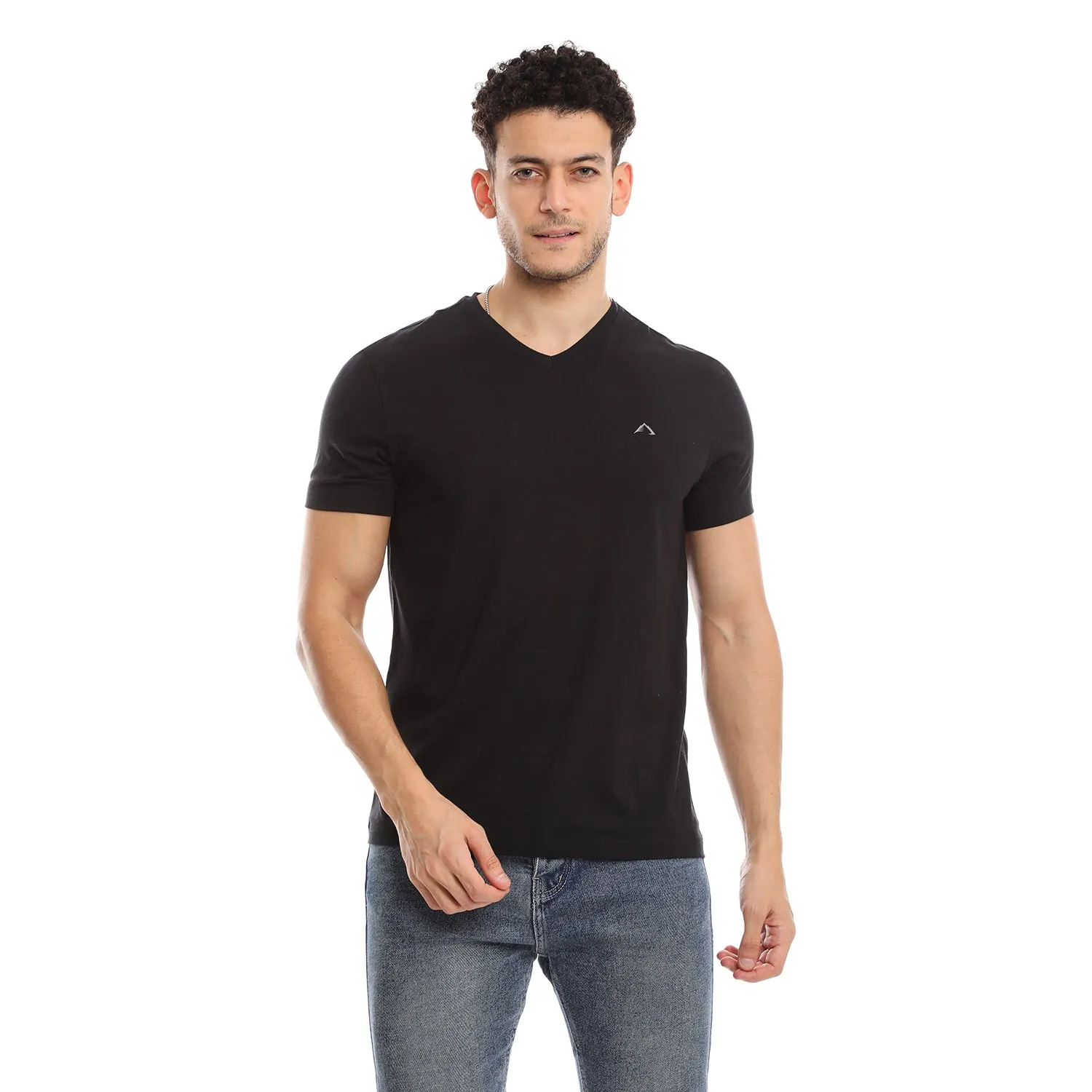 Wrinkle Resistant Unique Design BLACK & H. GREY CLEOCOTTON PREMIUM V-NECK MODAL STRETCH LOGO T-SHIRT - 2 PK
