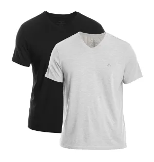 BLACK & H. GREY CLEOCOTTON PREMIUM V-NECK MODAL STRETCH LOGO T-SHIRT - 2 PK Urban Fashion Look Relaxed Vibes