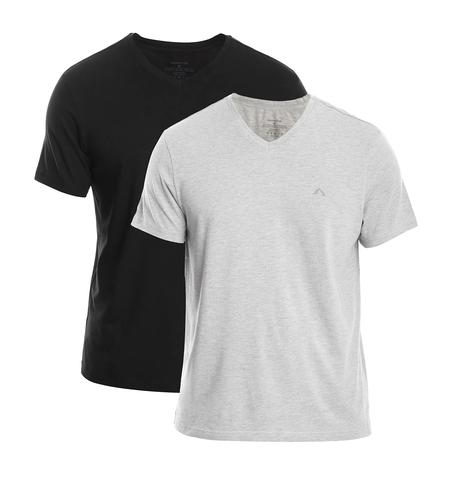 Seam Free Shoulders BLACK & H. GREY CLEOCOTTON PREMIUM V-NECK MODAL STRETCH LOGO T-SHIRT - 2 PK