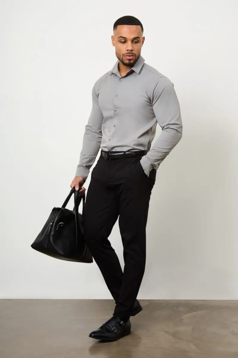 Versatile Piece Coffee Run Athletic Fit Dress Shirt in Grey