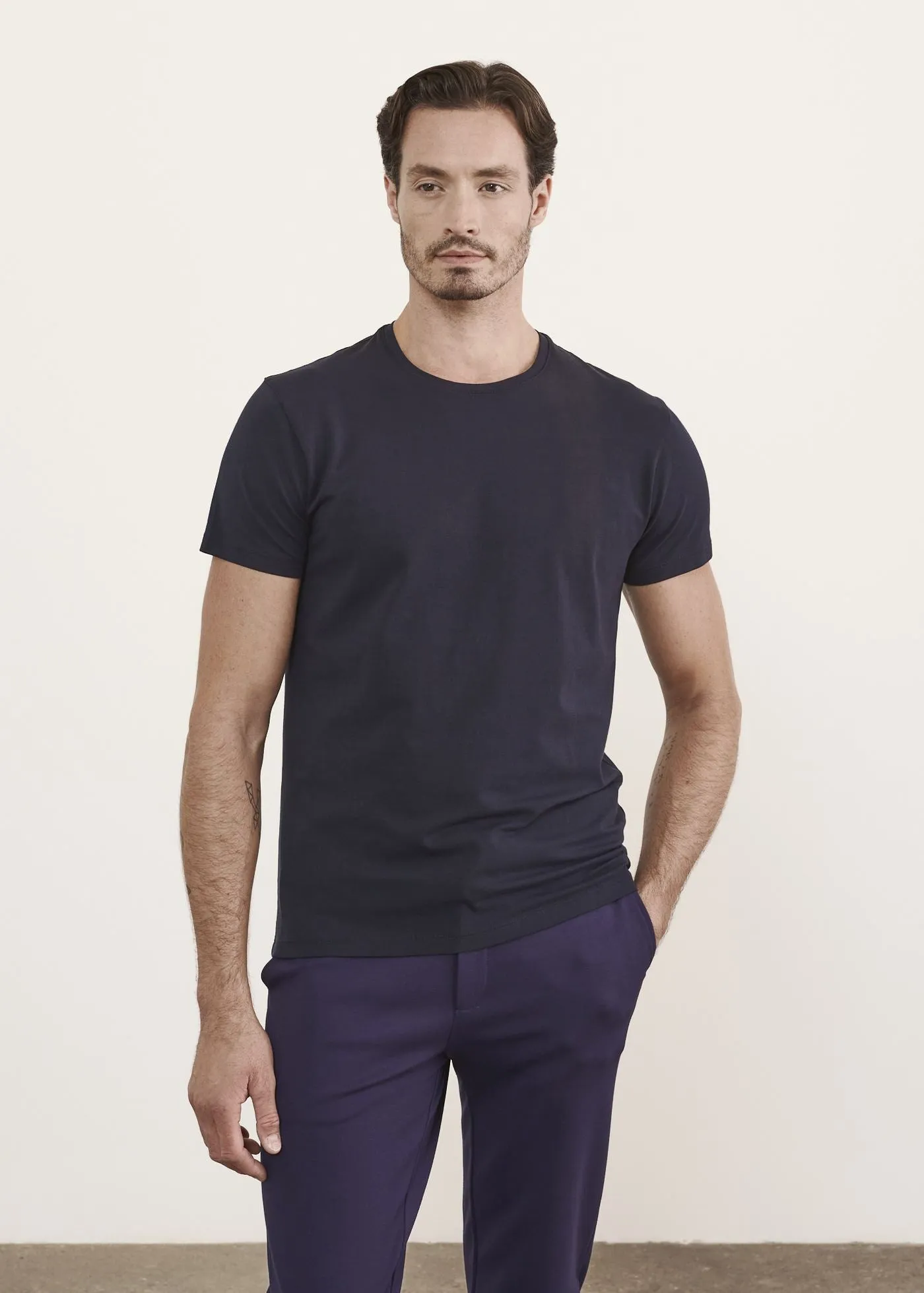 Cold Wash Optimized Feminine Appeal Iconic Pima Cotton Stretch Crew T-Shirt Midnight