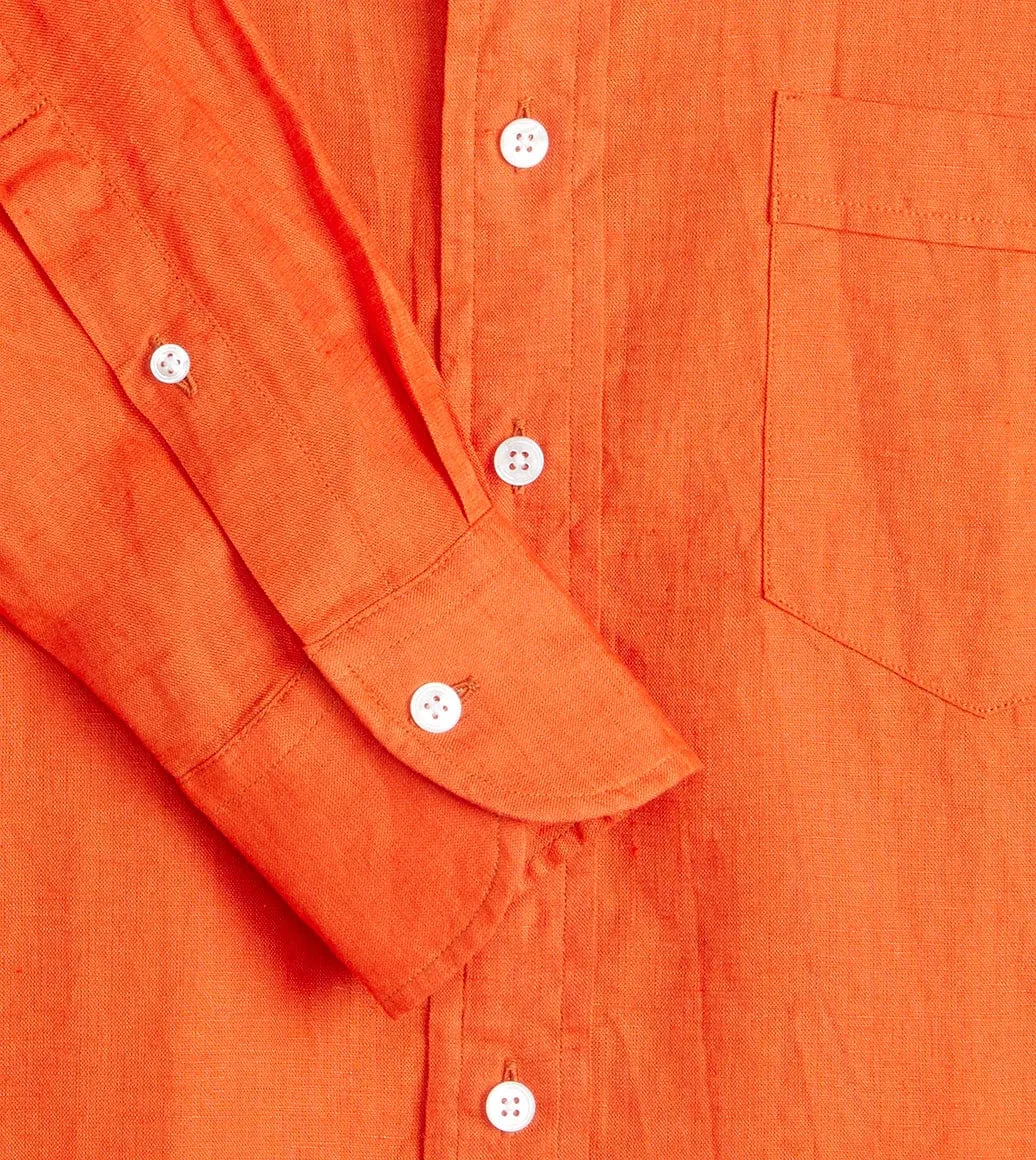 Orange Linen Spread Collar Shirt Soft Material