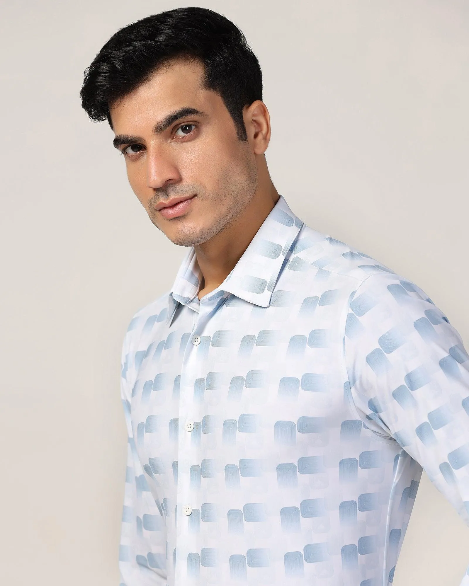 TechPro Formal White Printed Shirt - Tidal Poolside Lounge Youthful Vibe