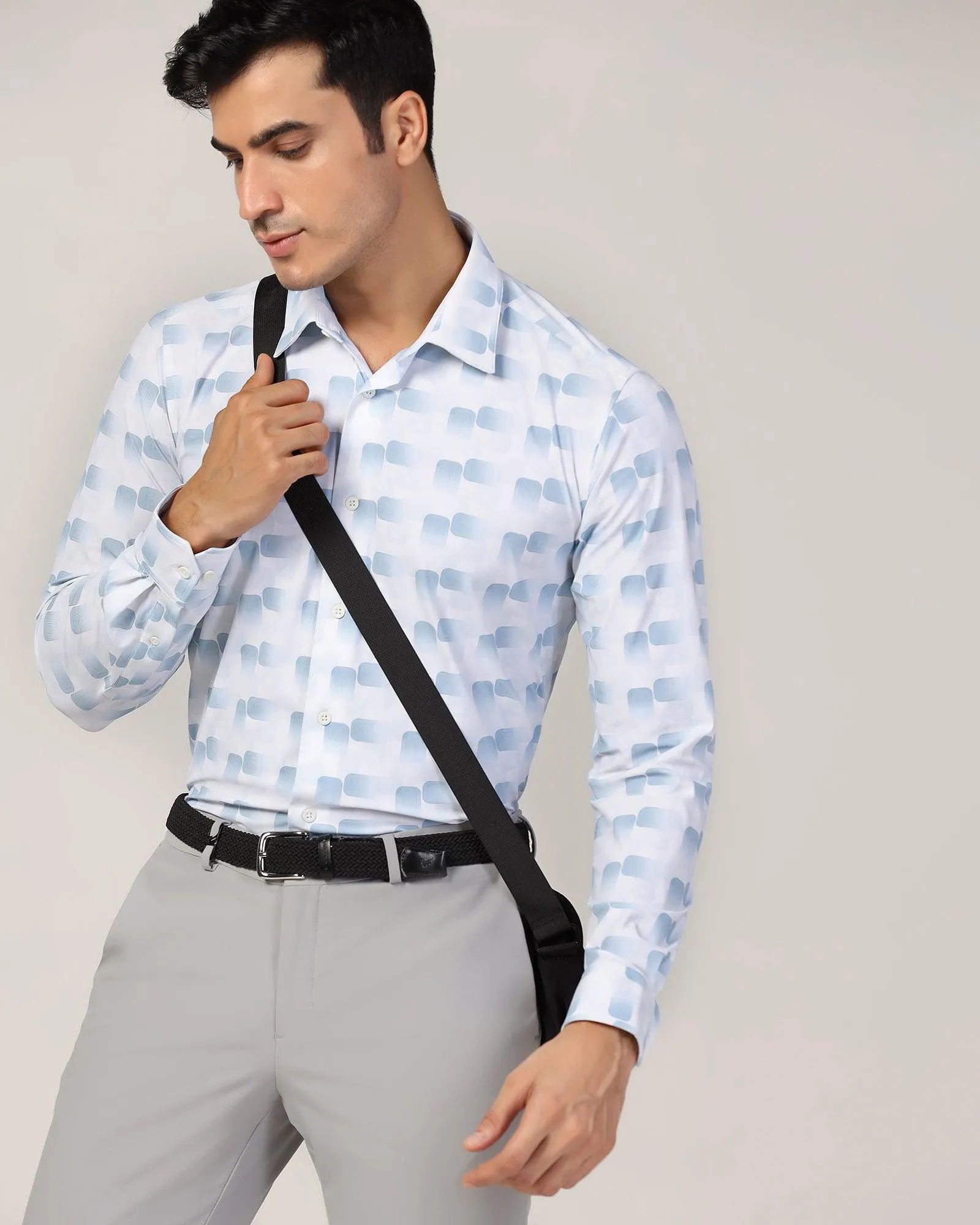 TechPro Formal White Printed Shirt - Tidal Sweat-Absorbing Tagless label