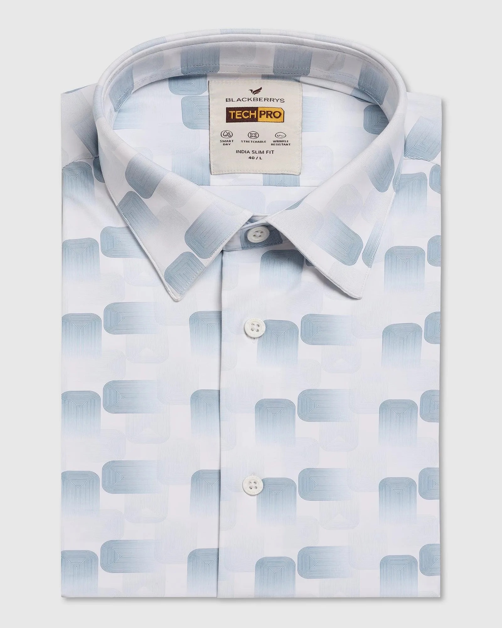 Athletic Look TechPro Formal White Printed Shirt - Tidal