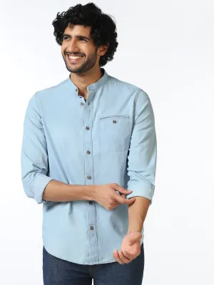 Indigo Mandarin Collar Solid Shirt - Zion Smart Appearance
