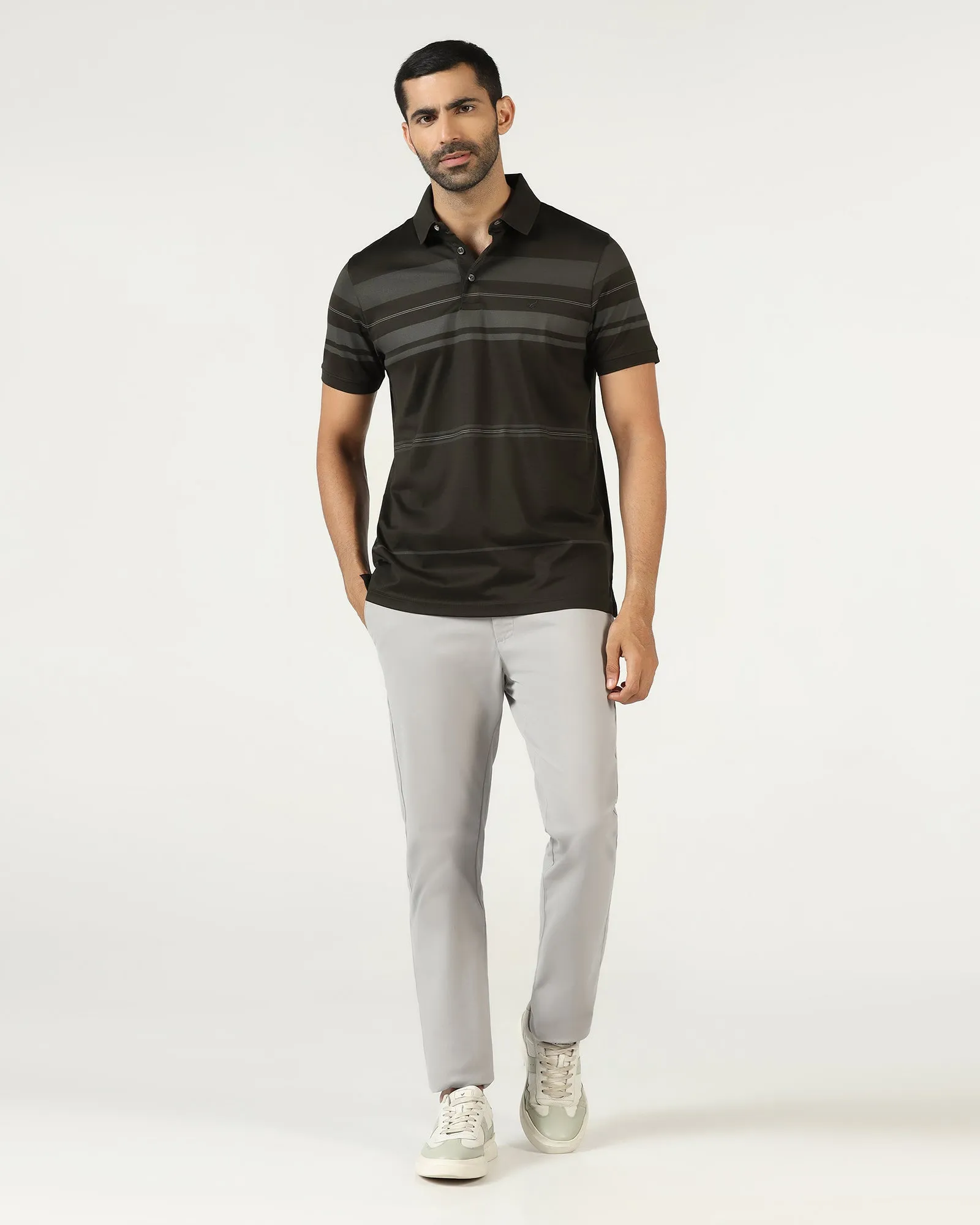 Kelp Stripe Polo - Tuck Micro Perforated Fabric