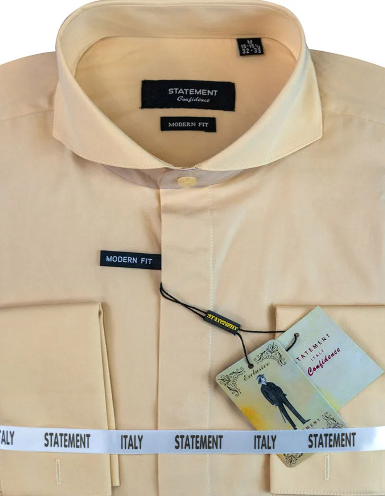 MODERN FIT TAN DRESS SHIRT WITH SPREAD COLLAR & FRENCH CUFF Soft touch finish Corporate Event