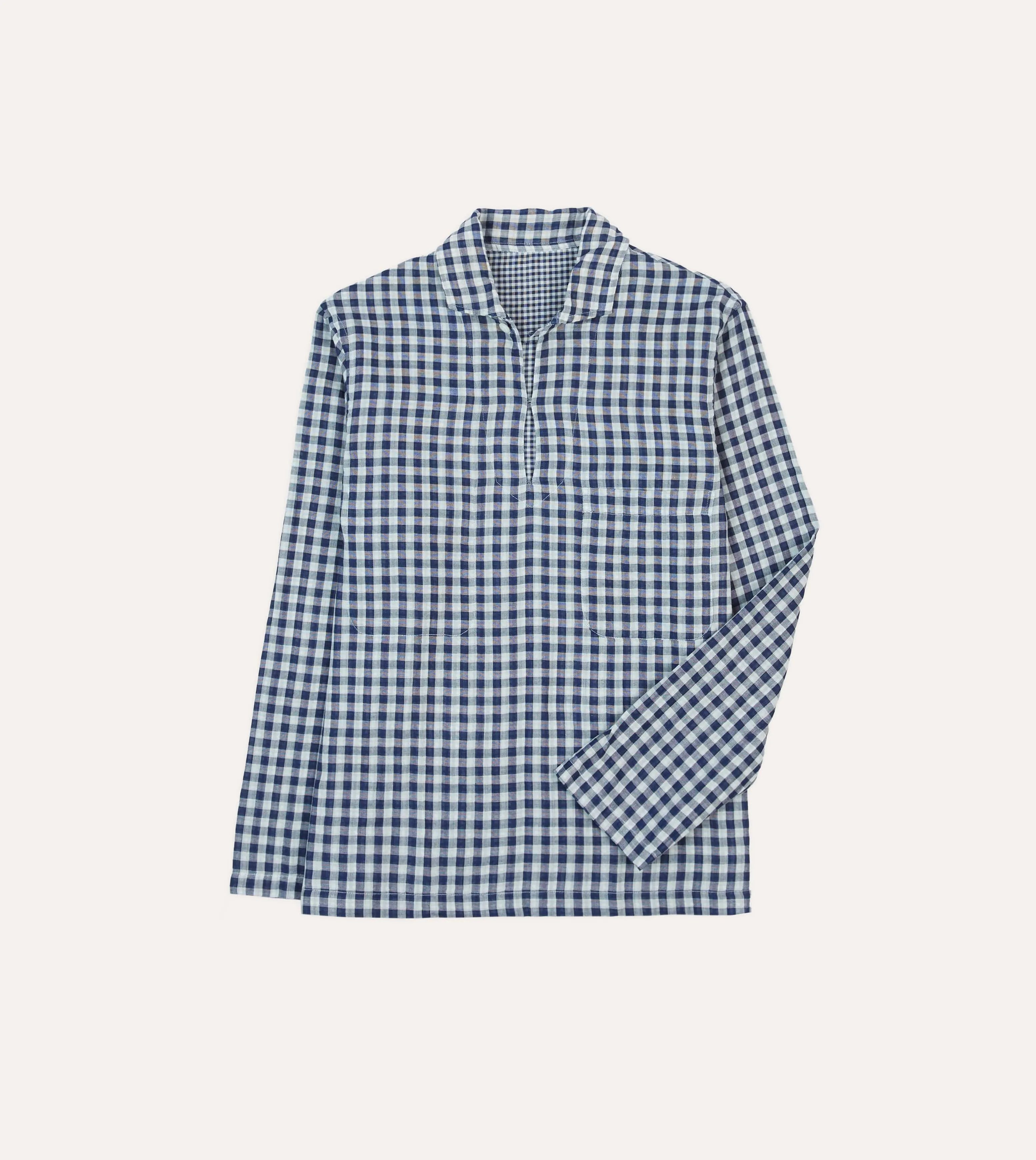 Beach Attire High Street Fashion Navy Gingham Cotton Reversible Smock