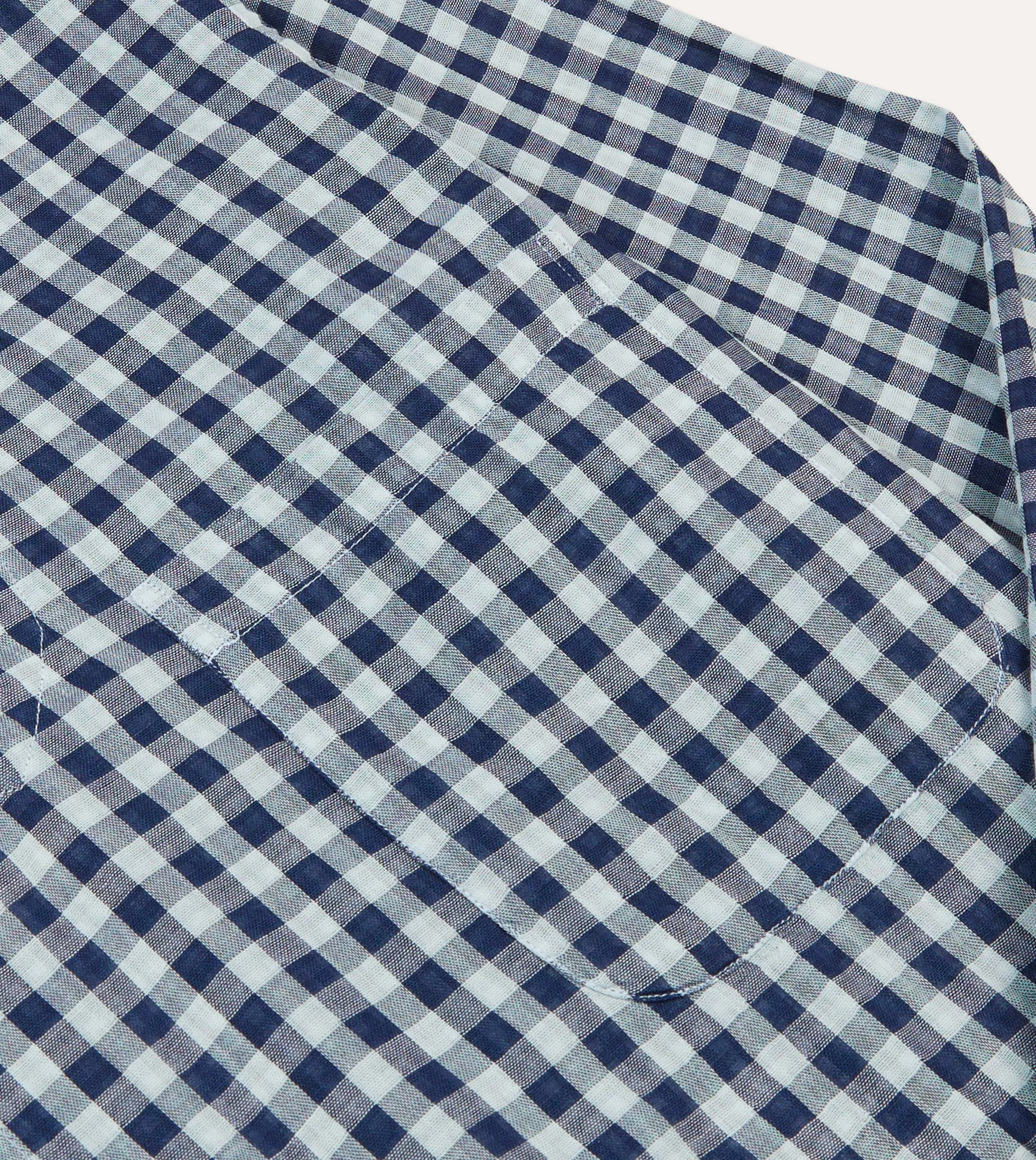 high-low hem Navy Gingham Cotton Reversible Smock