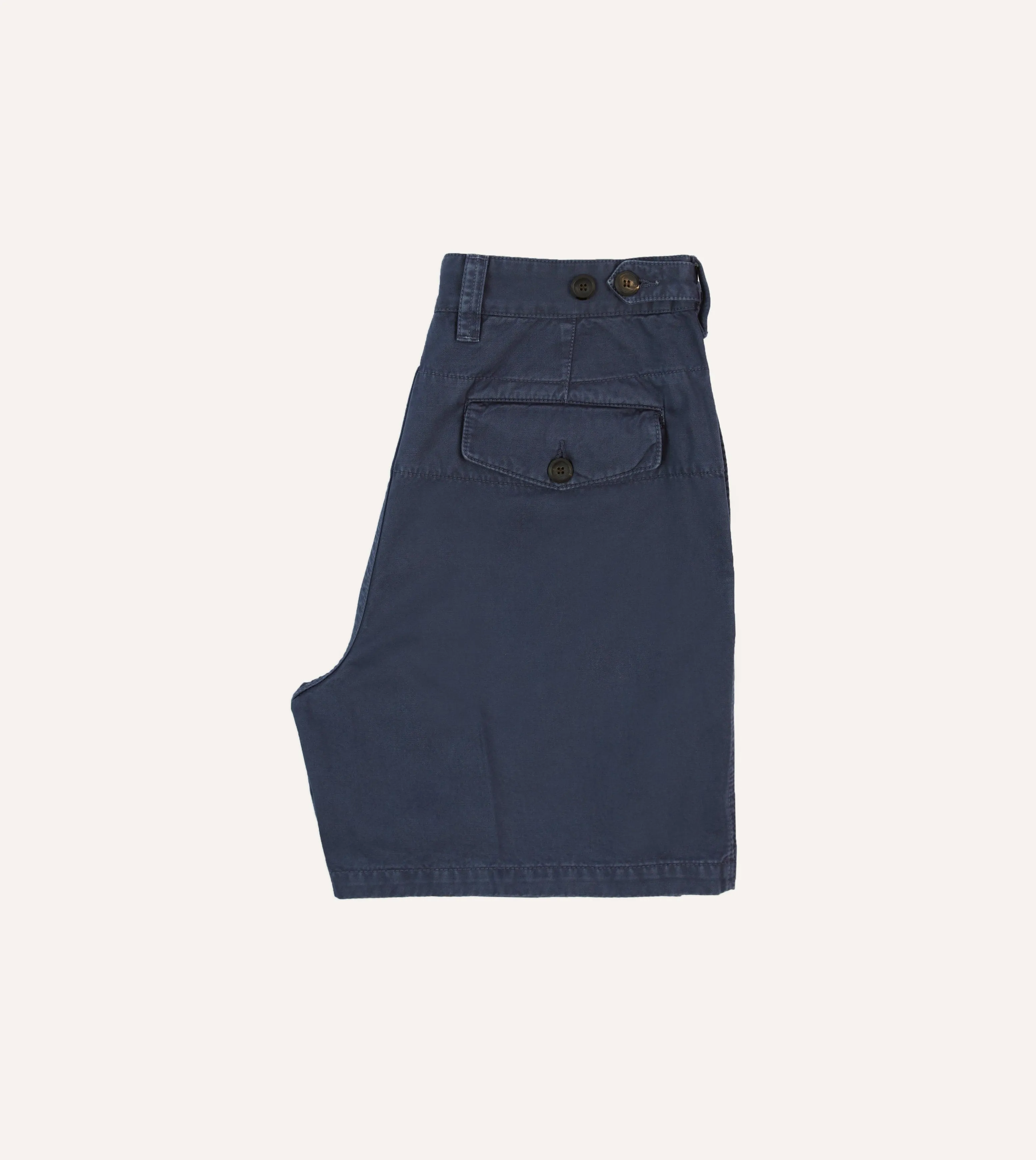 Versatile Wear All Purpose Wear Washed Navy Cotton Twill Single-Pleat Shorts
