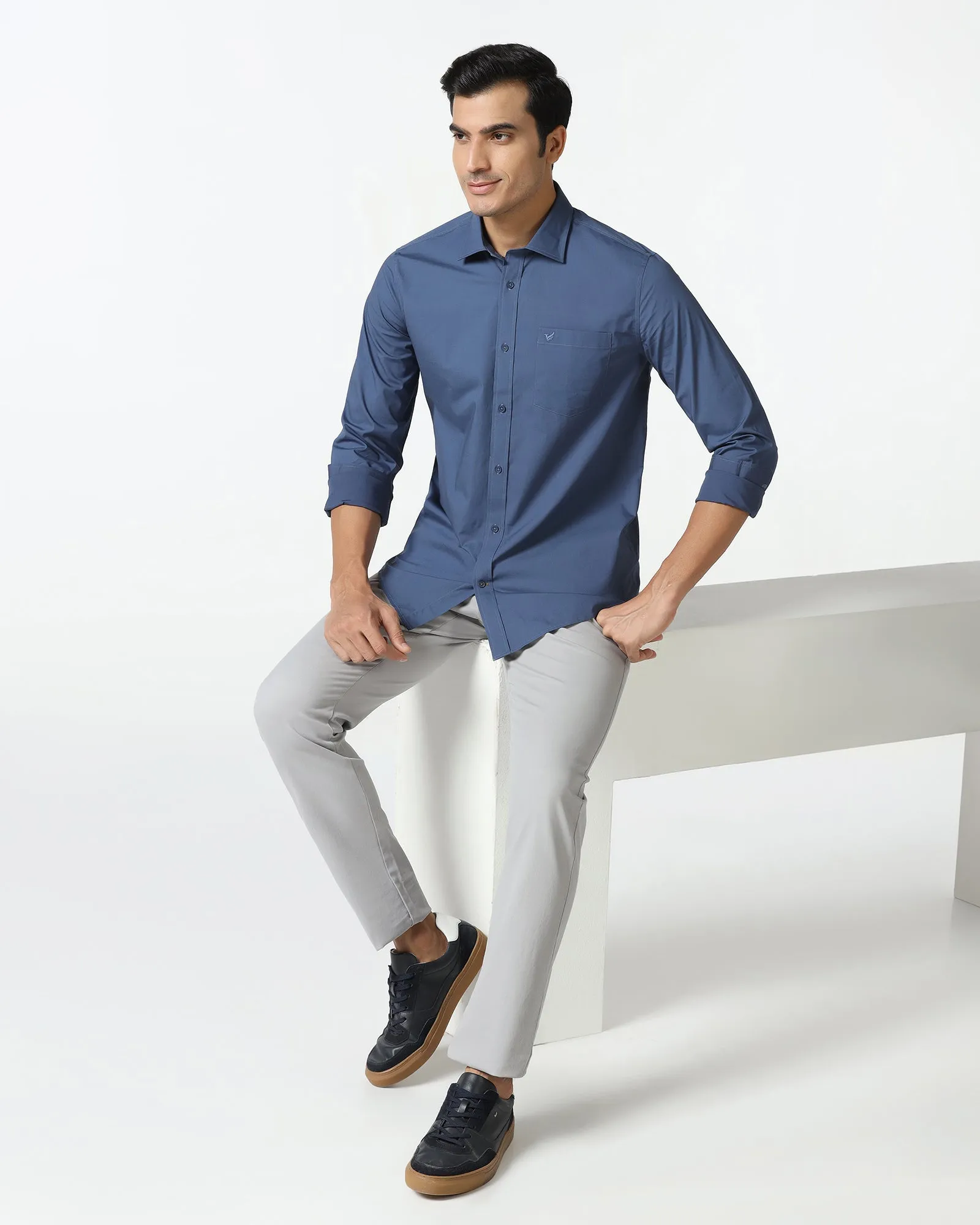 Comfortable Cut Casual Office Light Grey Textured Khakis - Kary