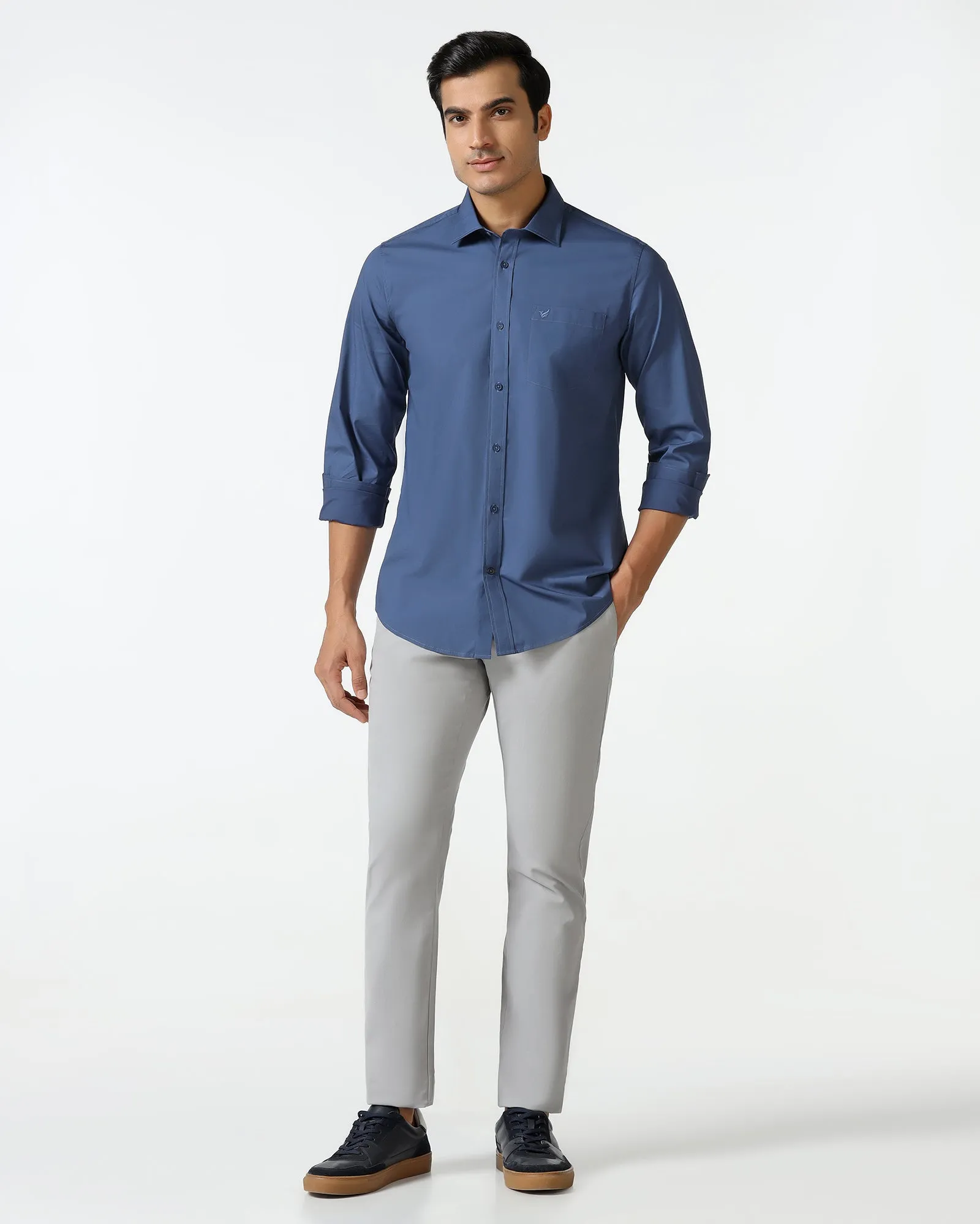 Light Grey Textured Khakis - Kary Body Fit Flexible Layer Fit