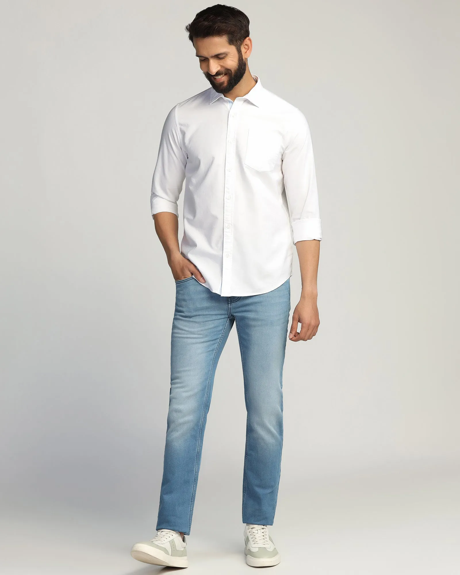 Year-Round Wear Earthy Palette Casual White Solid Shirt - Solly