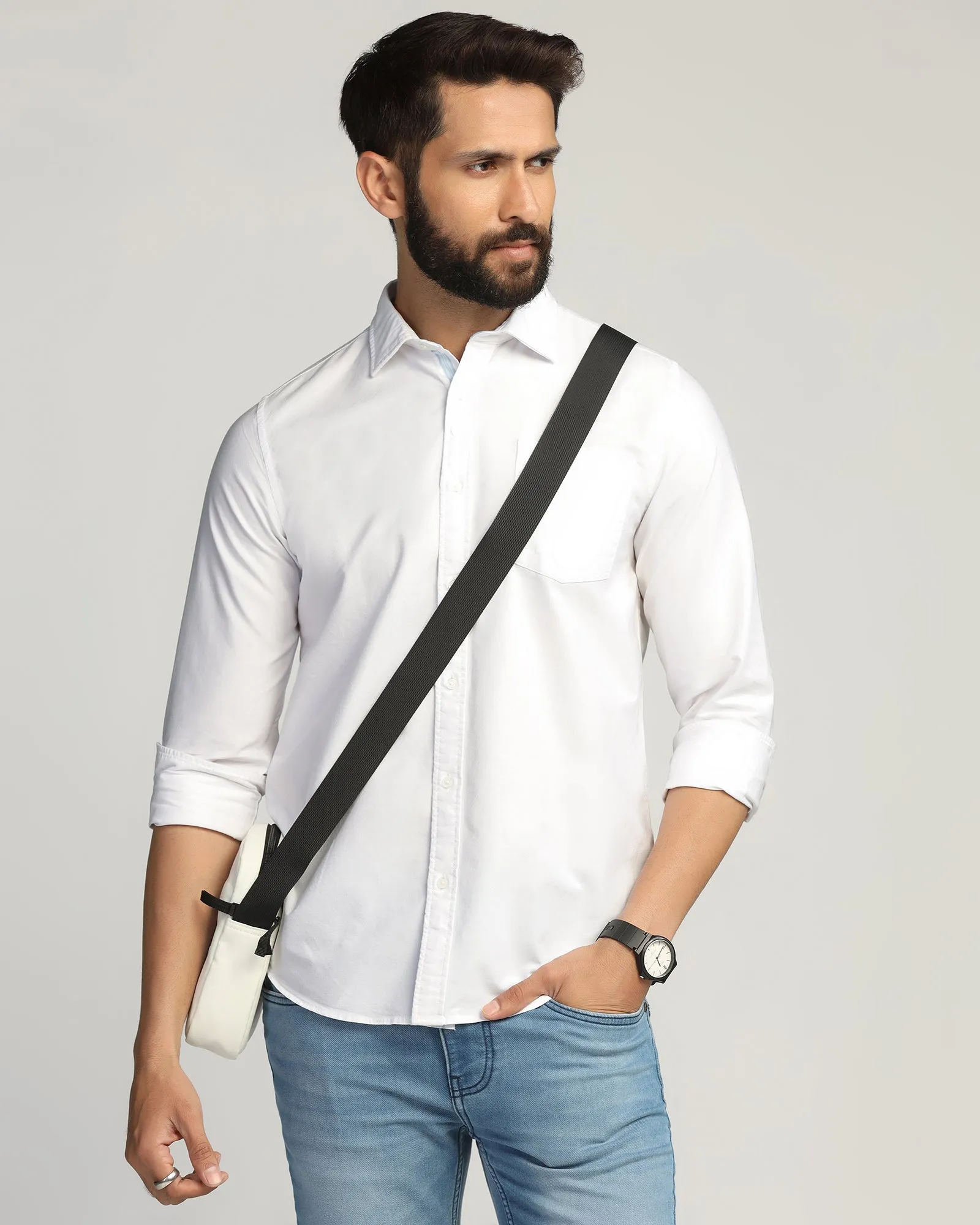 Casual White Solid Shirt - Solly Snag Free Surface