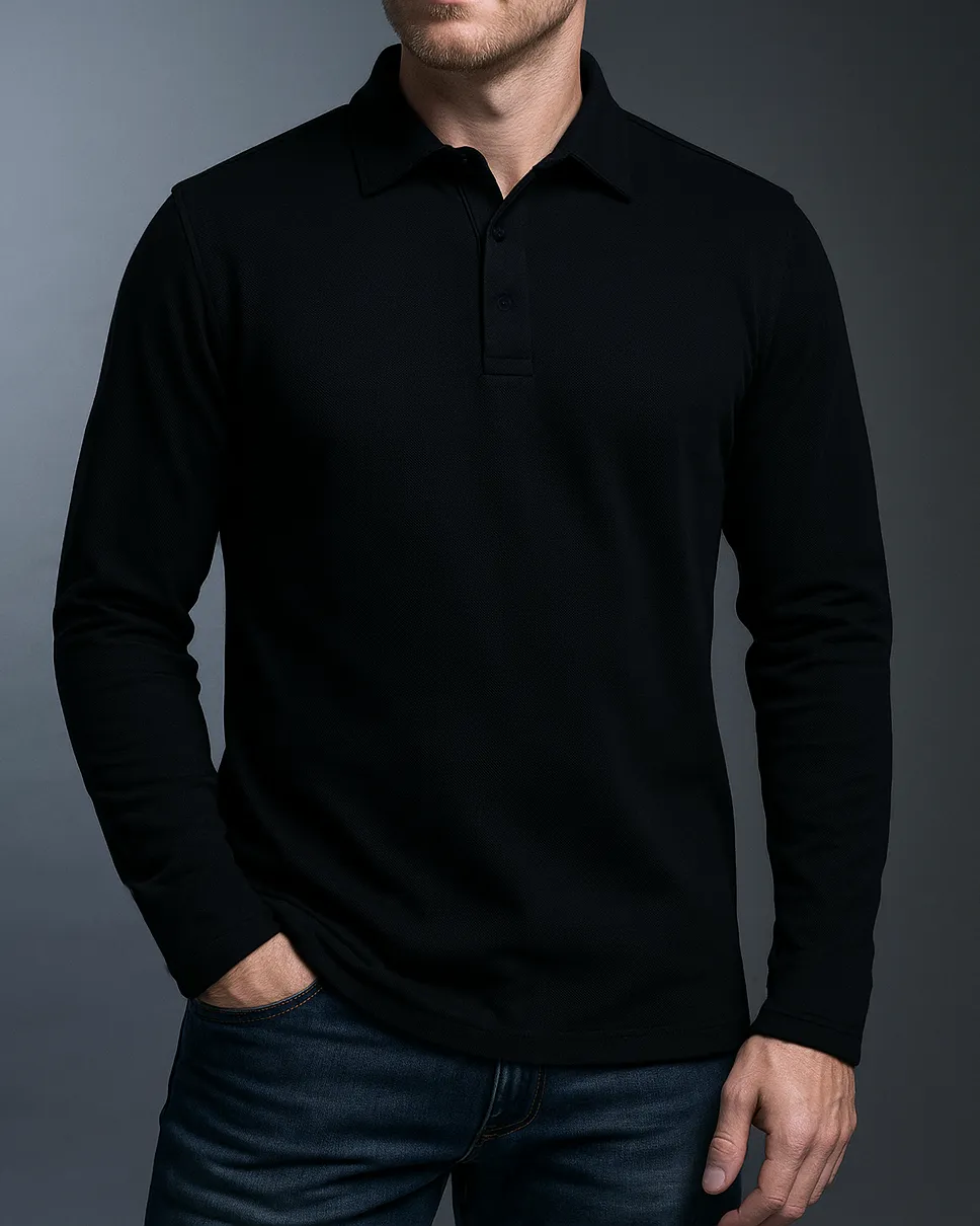 Soft Top EZS Aria Black Long Sleeve Polo