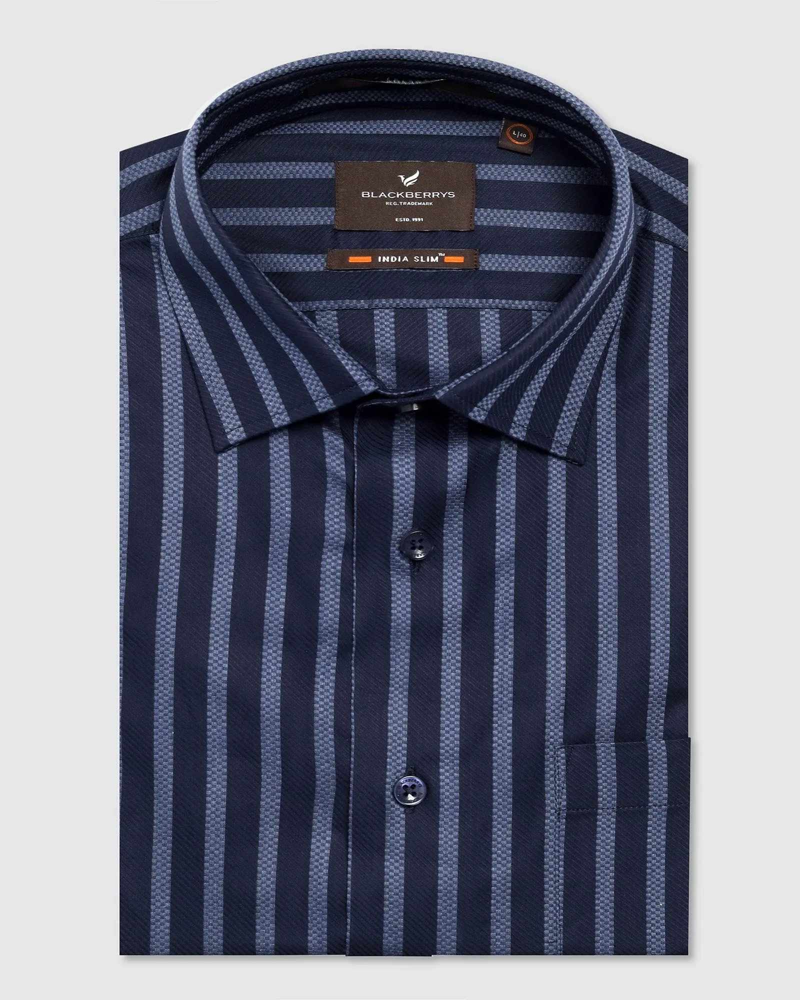 Formal Navy Stripe Shirt - Prism Non-irritating Textured Finish