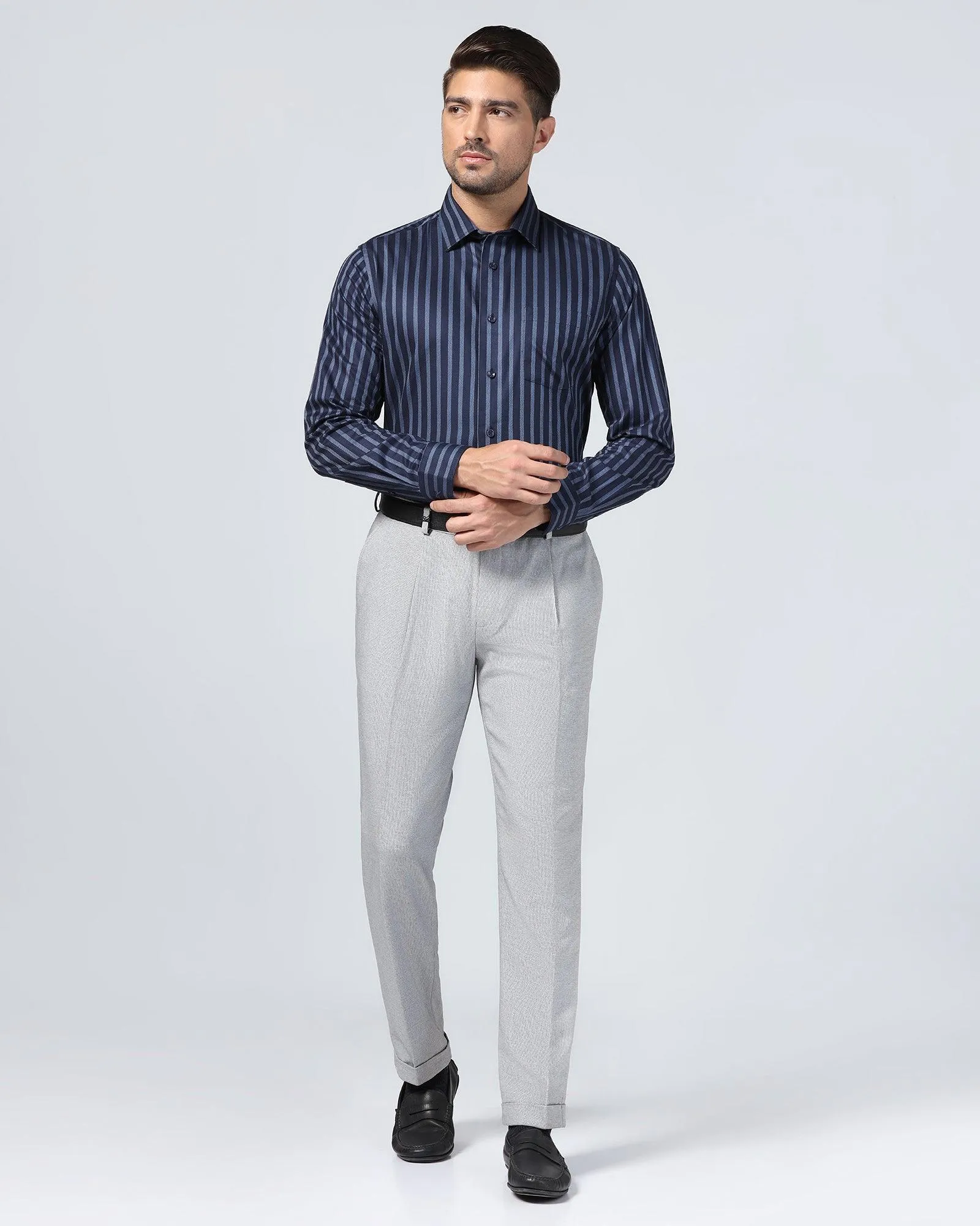 Formal Navy Stripe Shirt - Prism Compact Fold Design Layering Piece