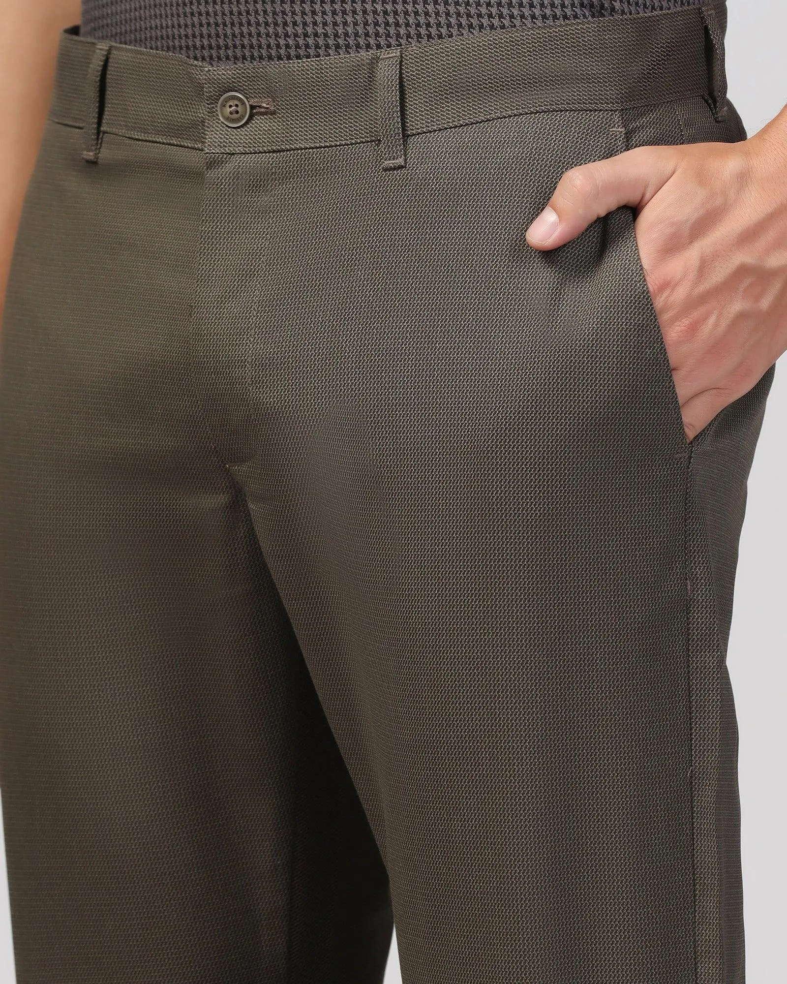 Slim Fit B-91 Casual Olive Printed Khakis - Bai Full Flex