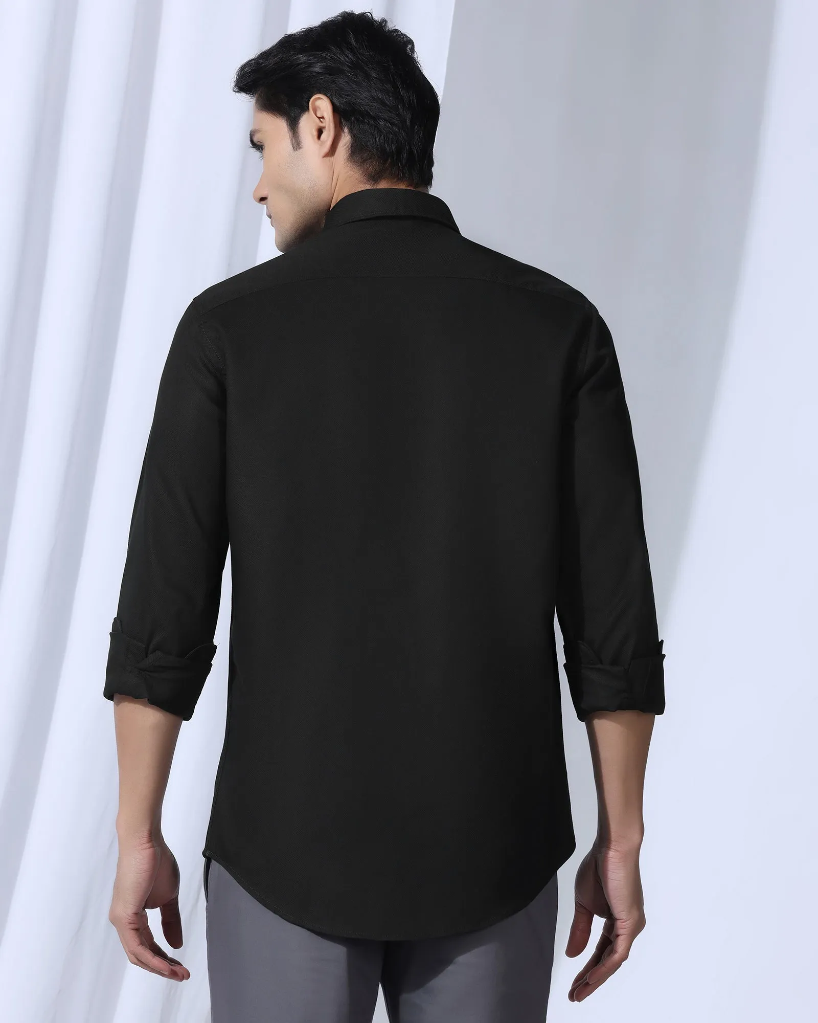 Subtle design Weekend Adventure Casual Black Textured Shirt - Caty