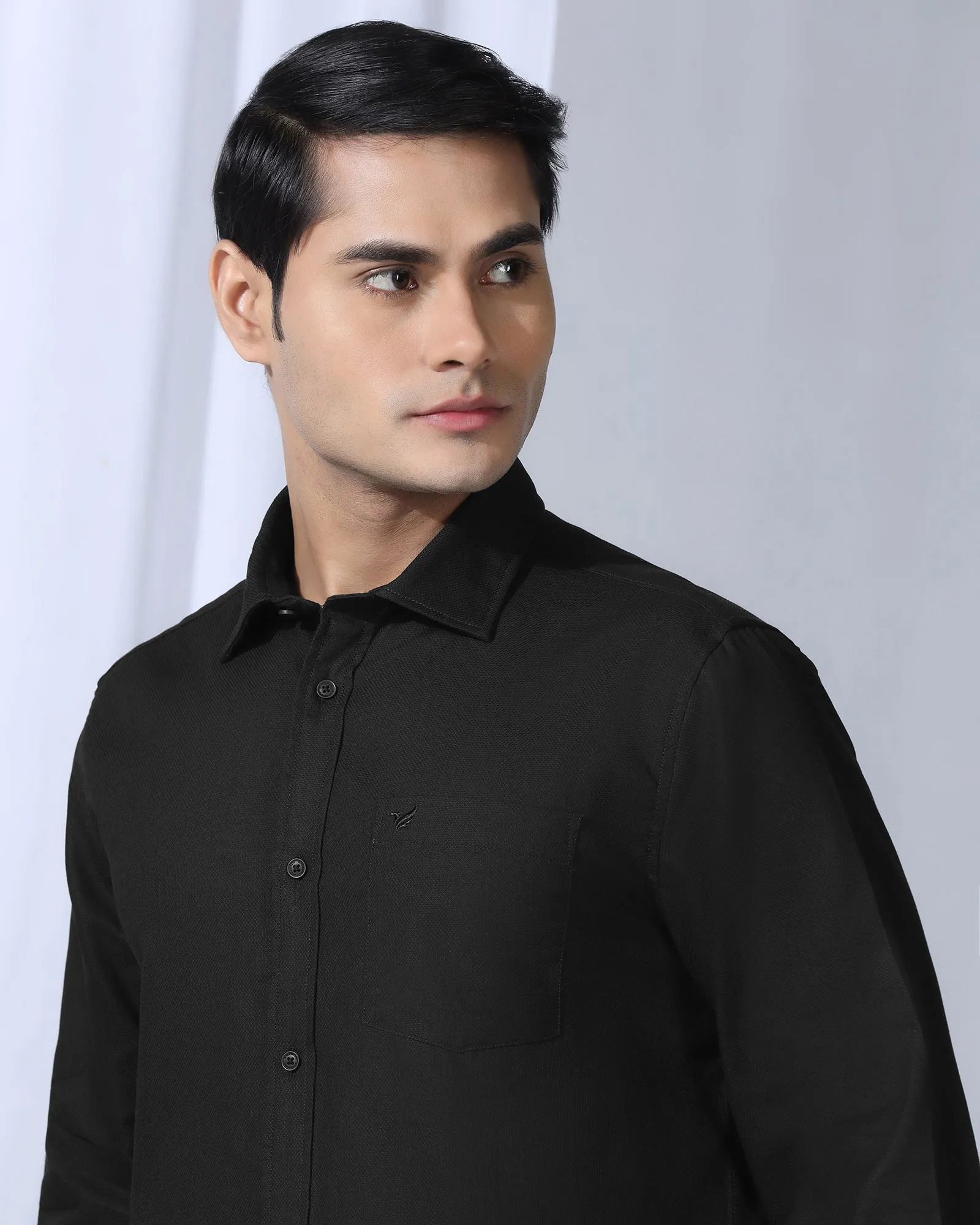 Casual Black Textured Shirt - Caty Lightweight Material