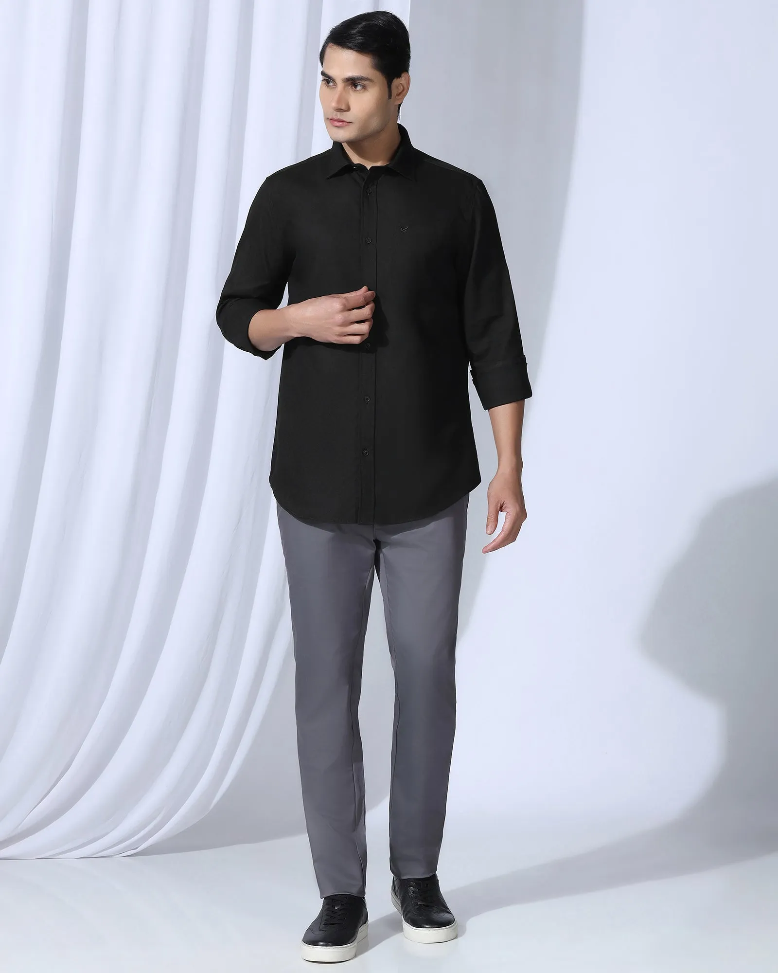 Casual Black Textured Shirt - Caty Workwear Ready