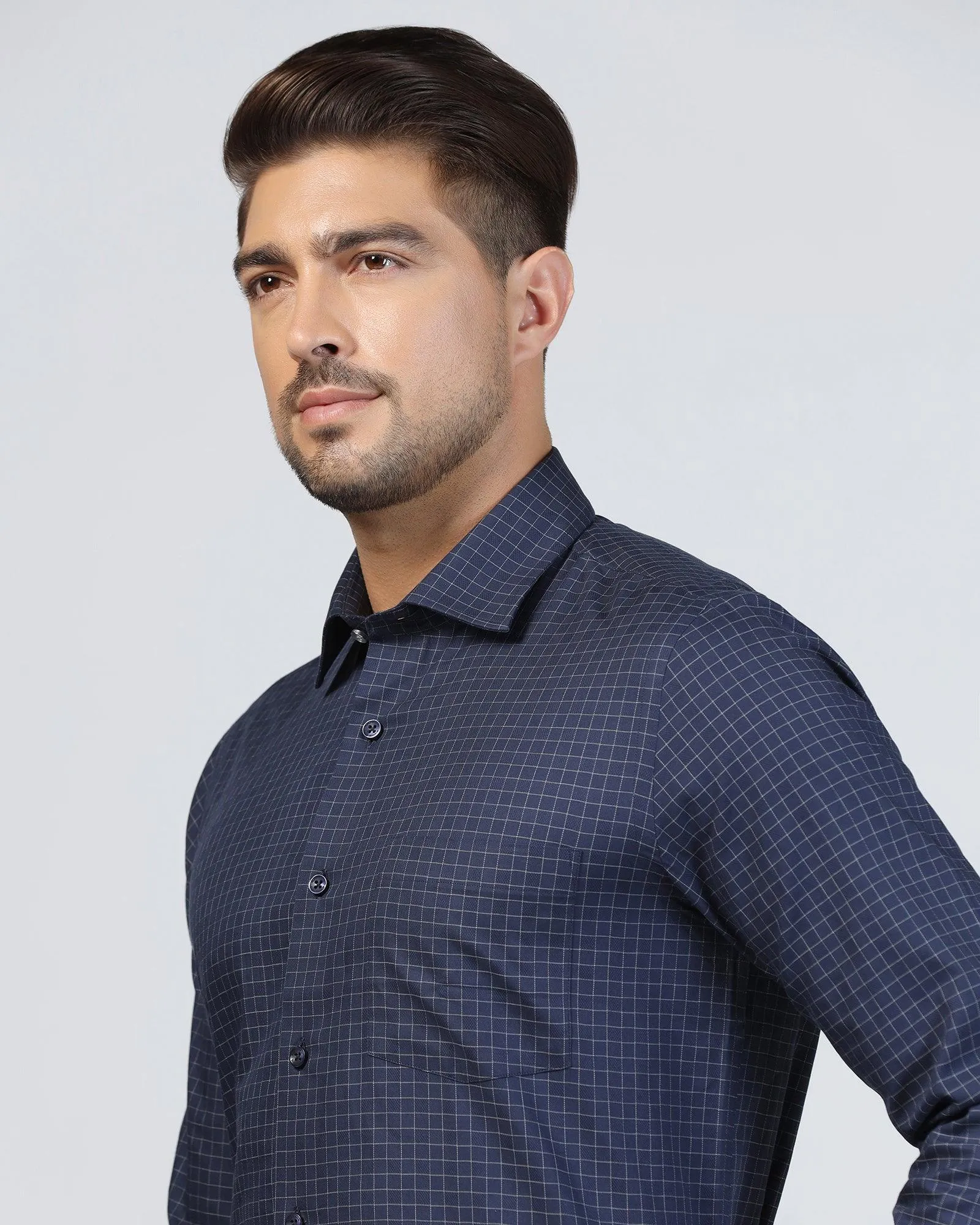 Autumn Look Wrinkle-Free Formal Navy Check Shirt - Watson