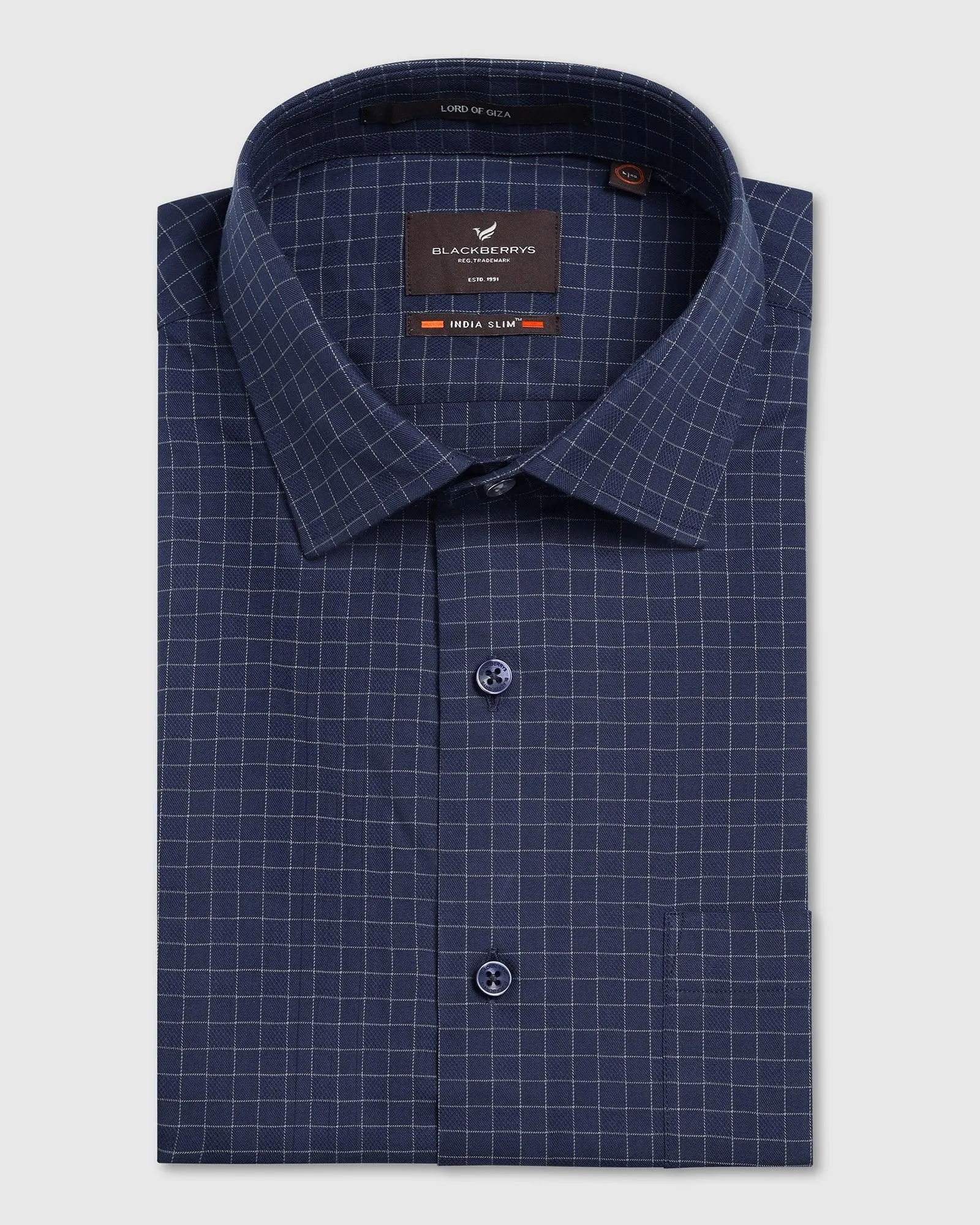 Formal Navy Check Shirt - Watson Seamless Sides Holiday Travel