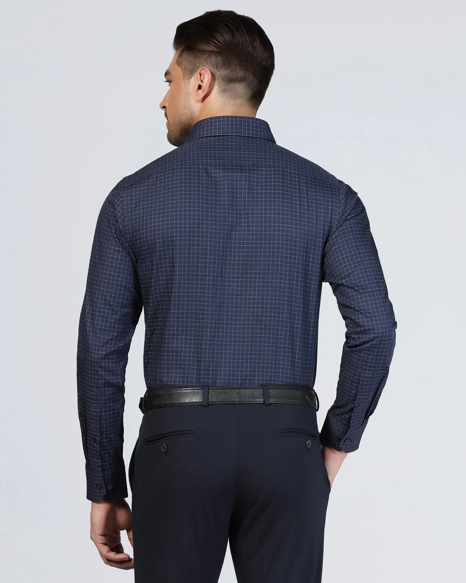 Adjustable Hem Formal Navy Check Shirt - Watson
