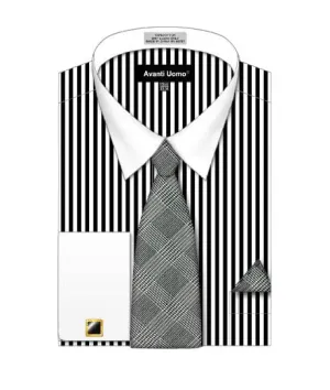 AVANTI UOMO STRIPED PATTERN WHITE COLLAR CUFF SHIRT DN126M BLACK Subtle patterns