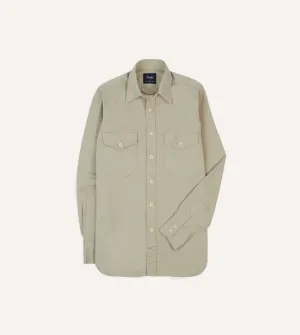 Stone Cotton Long Point Collar Work Shirt Monochrome Palette