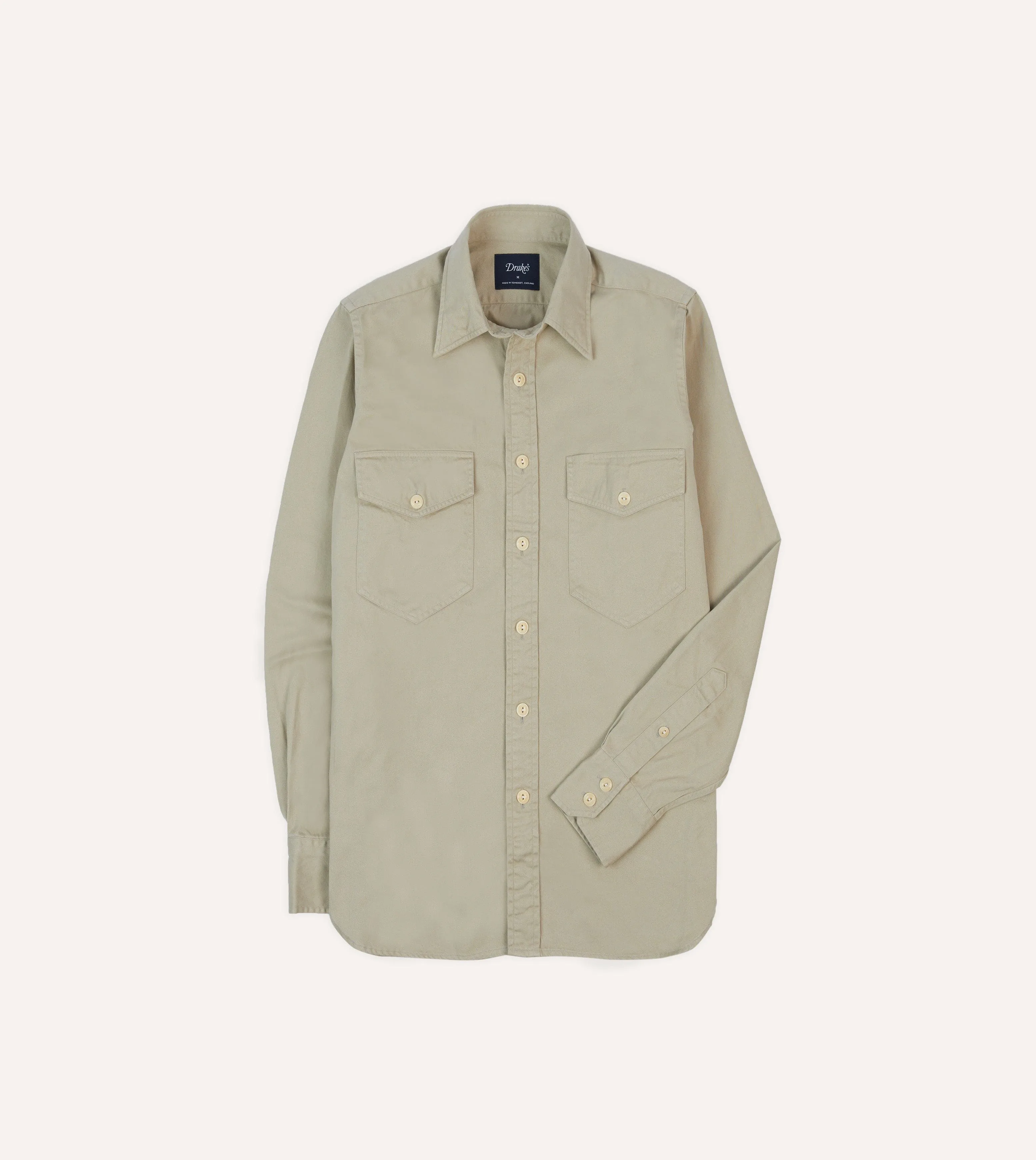 Stone Cotton Long Point Collar Work Shirt Monochrome Palette