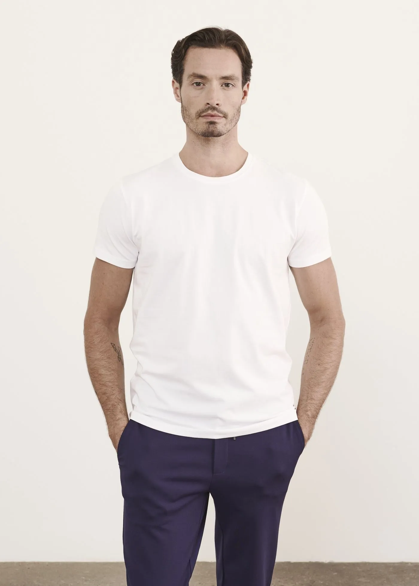 Eco Friendly Material High-End Quality Iconic Pima Cotton Stretch Crew T-Shirt White