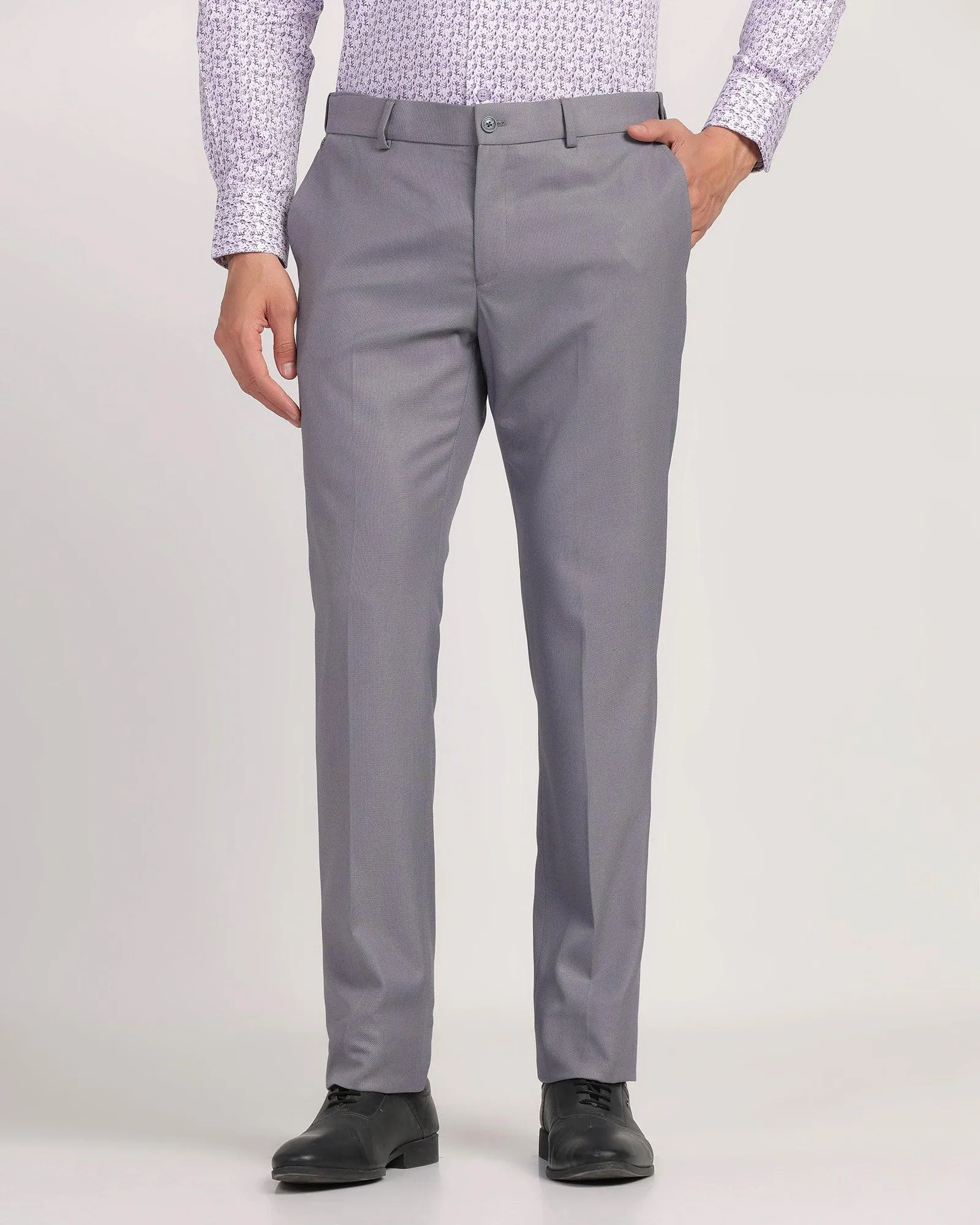 Slim Comfort B-95 Formal Grey Textured Trouser - Passion Fade Resistant Dye Breathable Comfort Design