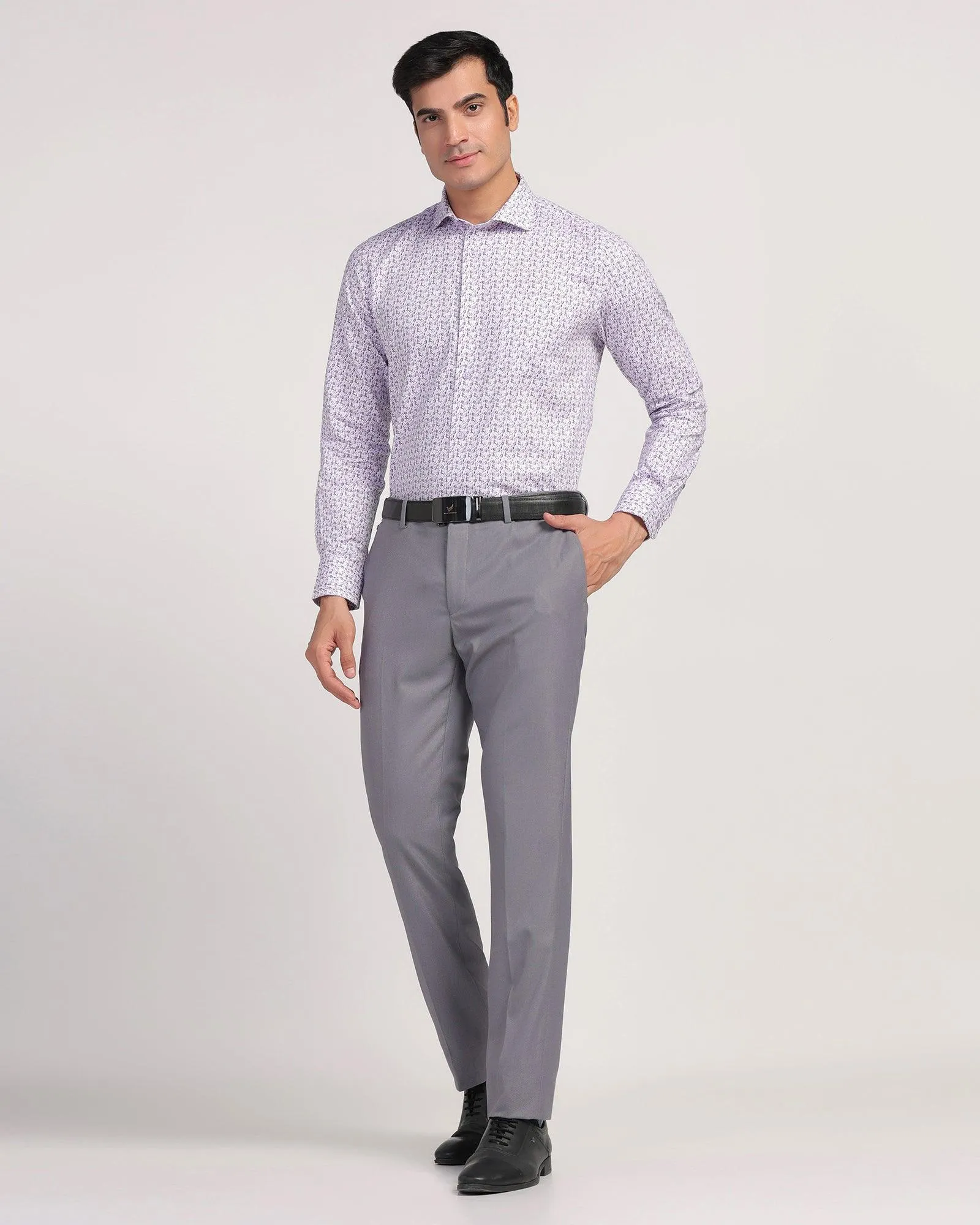 Timeless Look Classy Fit Slim Comfort B-95 Formal Grey Textured Trouser - Passion