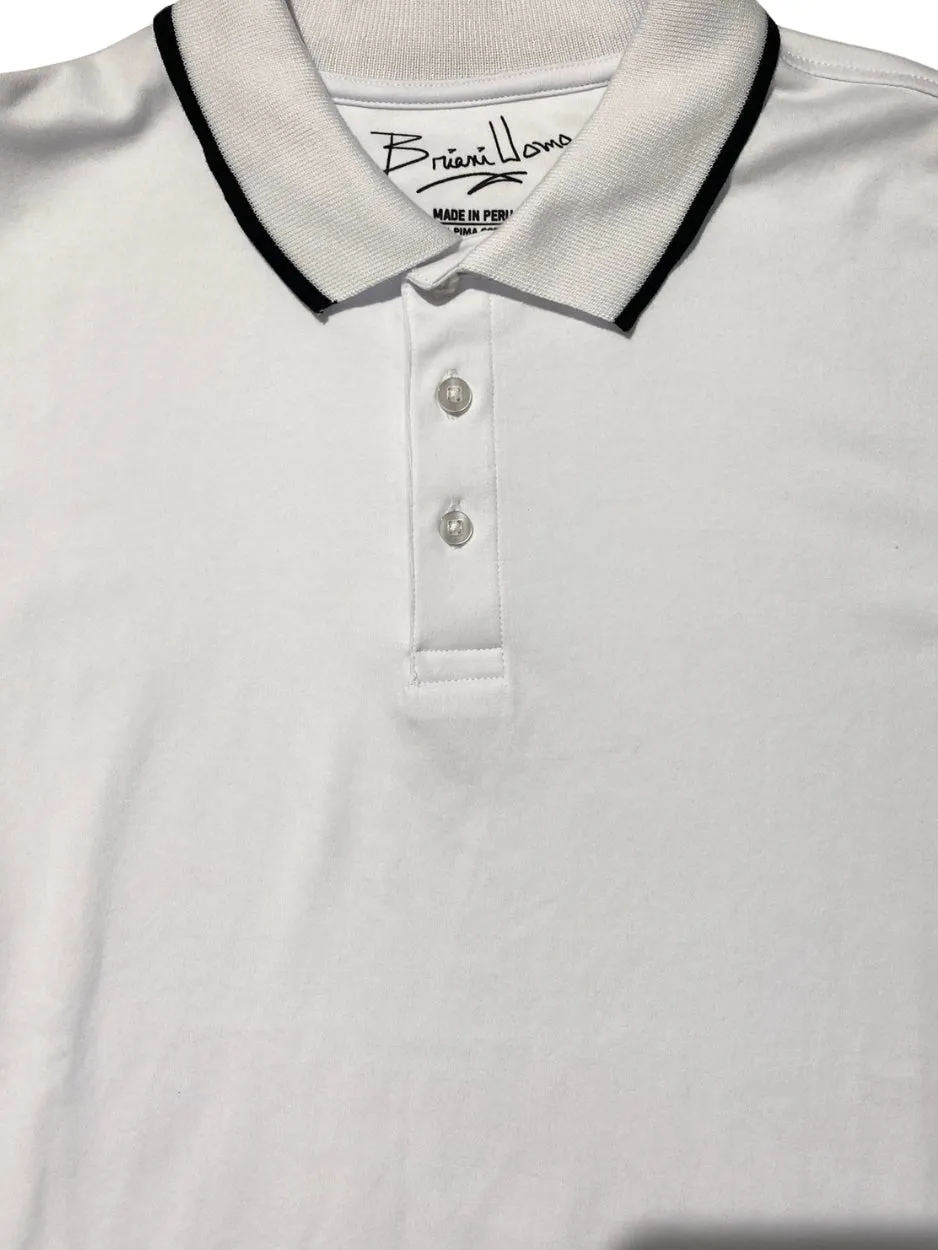 Trendy Prints Casual Elegance Briani Uomo Mens White 100% Pima Cotton Short Sleeve Polo Casual Shirt