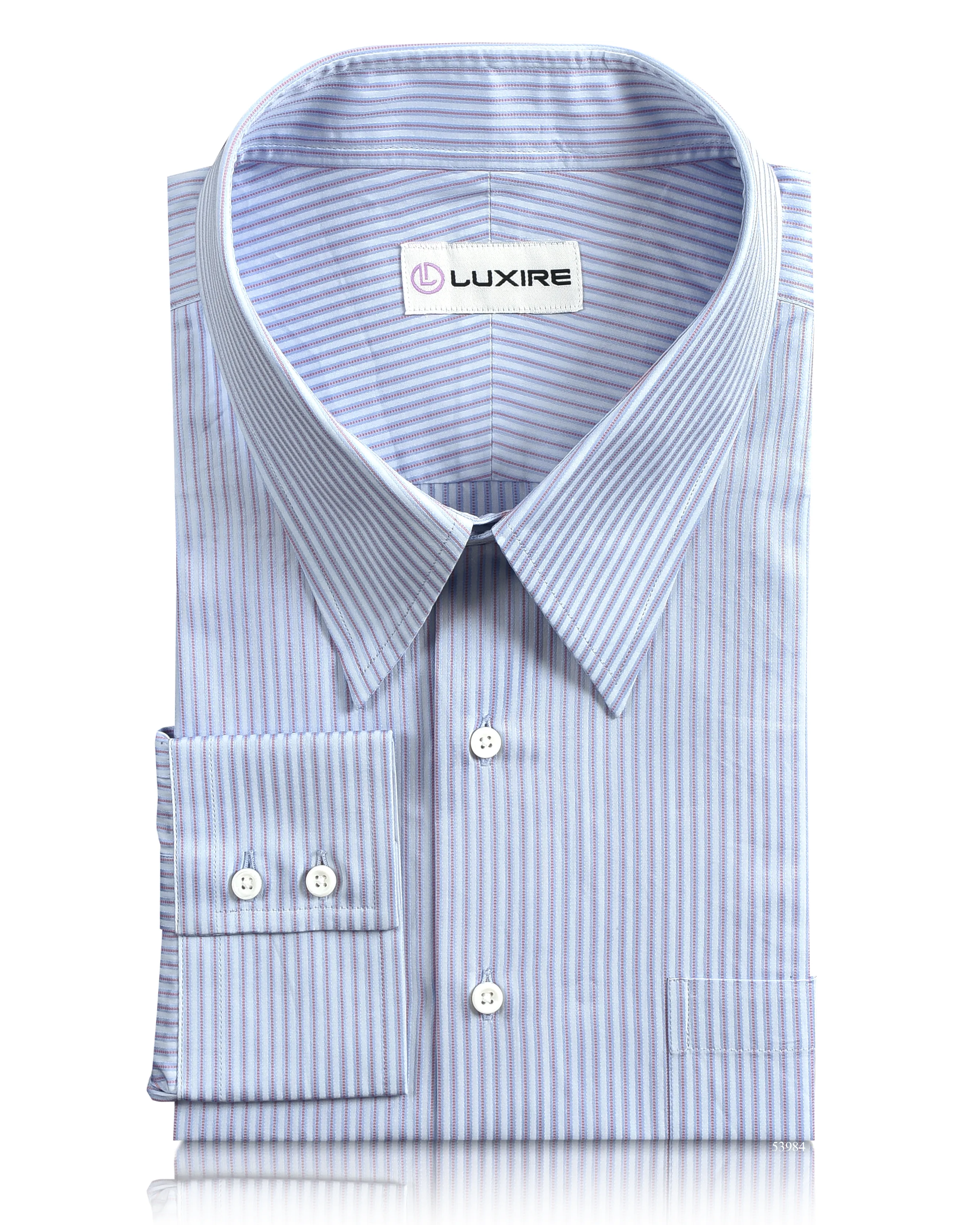 Pink Blue Satin Stripes on Pale Blue Shirt Geometric Print