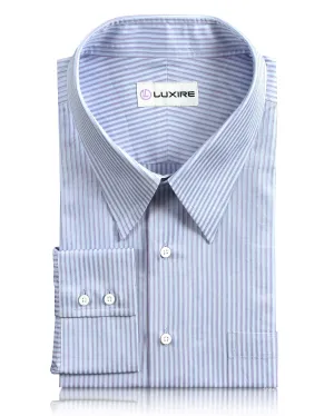 Pink Blue Satin Stripes on Pale Blue Shirt Geometric Print