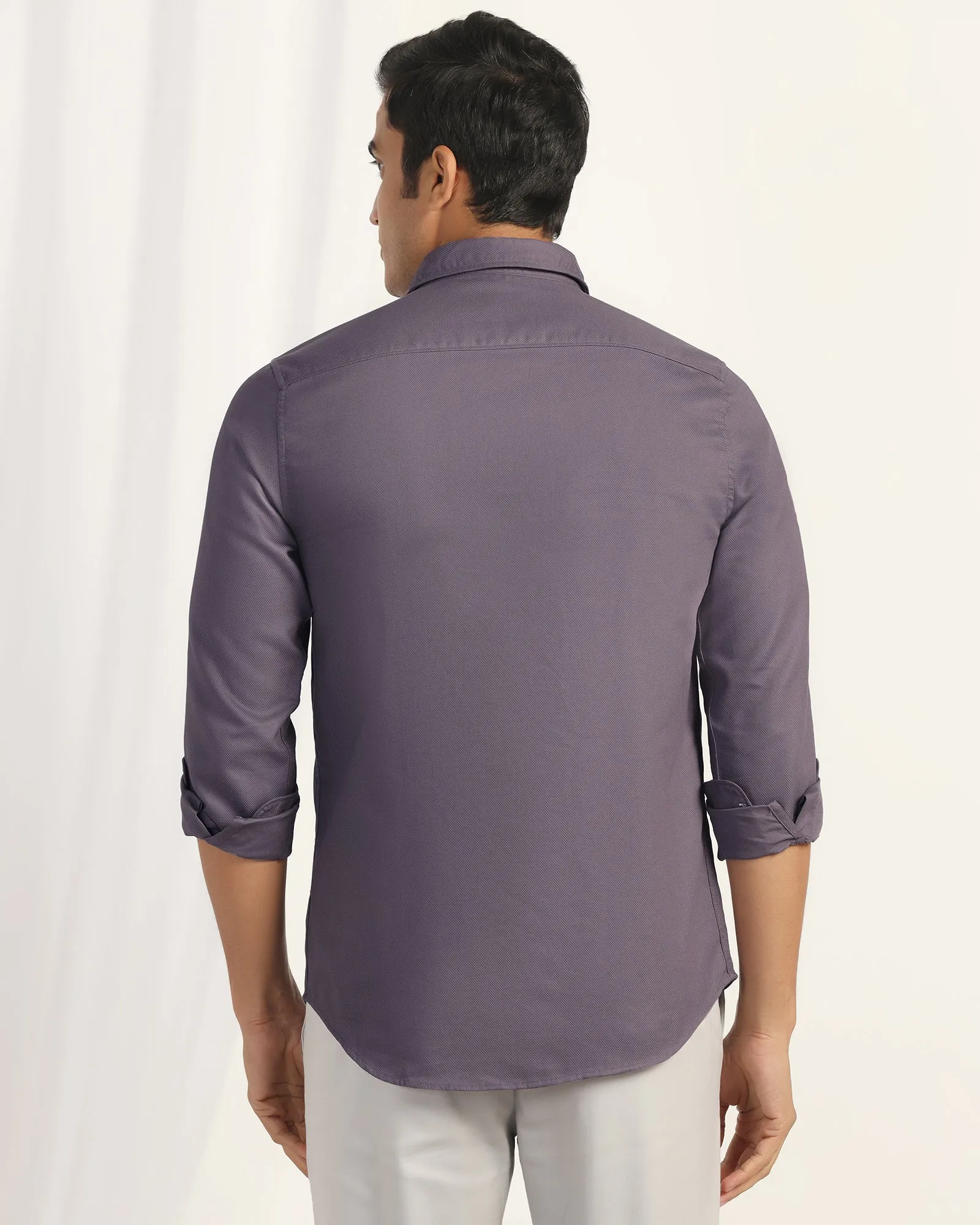 Casual Purple Textured Shirt - Caty Hooded Neckline Affordable Fashion