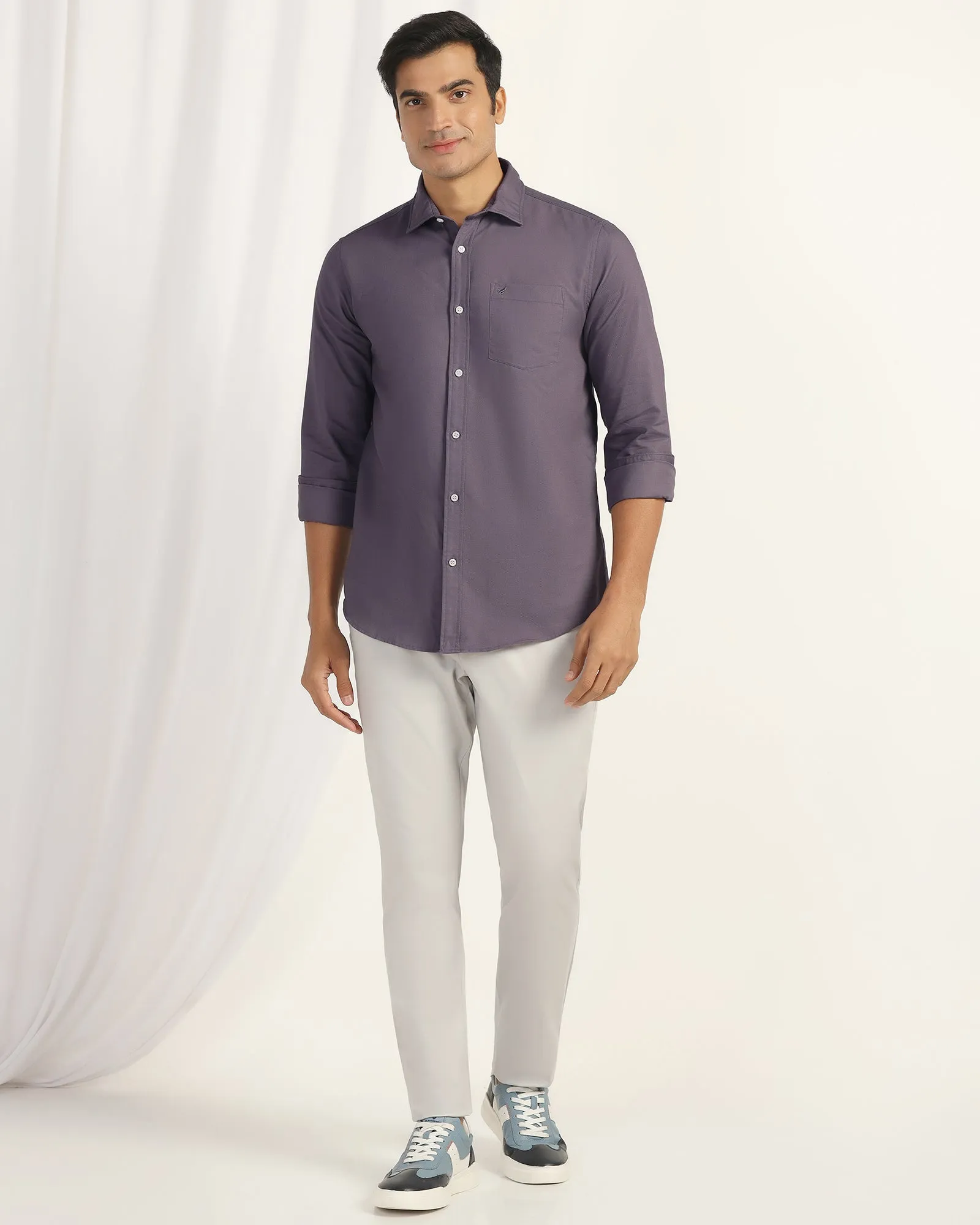 Double Needle Hemming Cruise Collection Casual Purple Textured Shirt - Caty